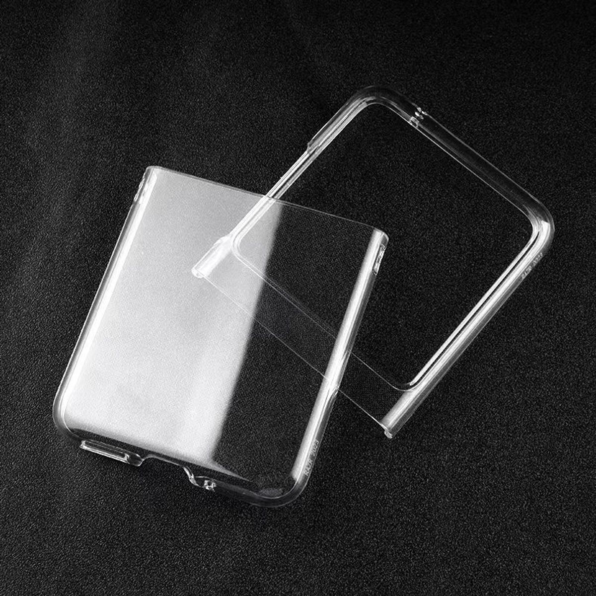 Transparente Handyhülle, bei der die transparente Abdeckung vom Handyhalter getrennt ist.
