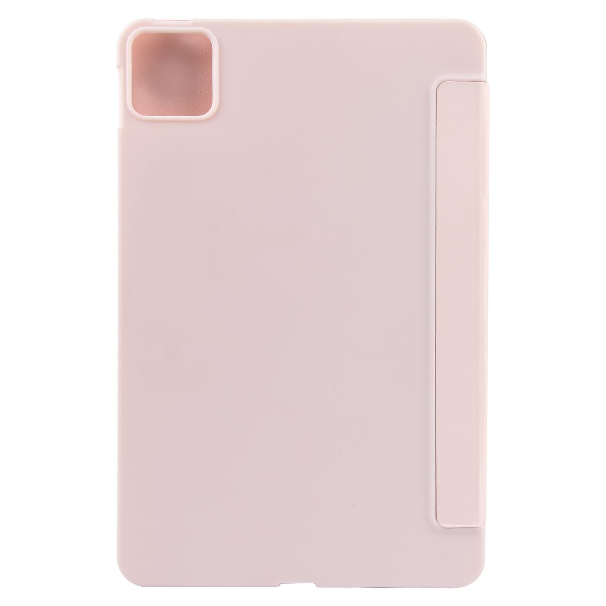 Eine rosa Tablet-Hülle mit Ständer. Die Rückseite der Hülle ist sichtbar.