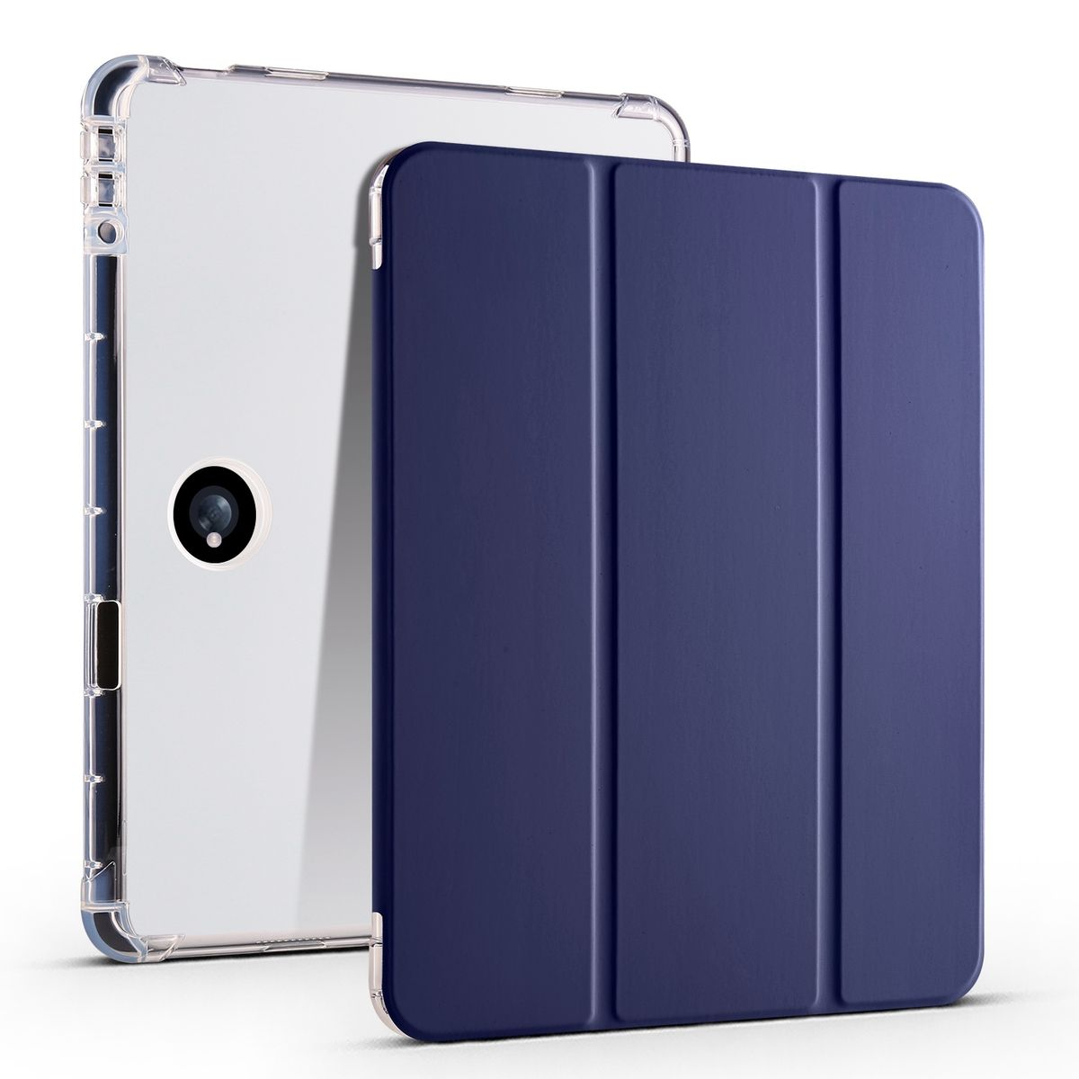 Ein Tablet mit einer durchsichtigen Hülle und einer blauen Abdeckung.