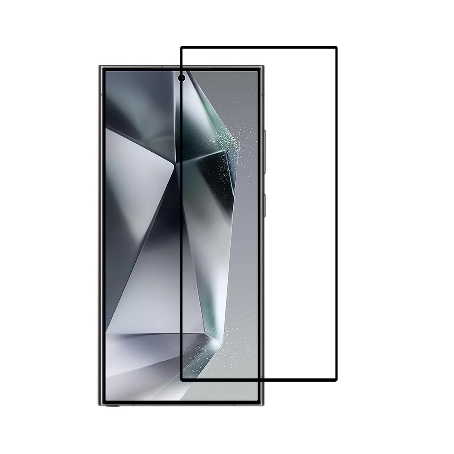 Ein Displayschutz für Telefone mit klarer Glasoberfläche. Der Schutz befindet sich neben einem Telefonbildschirm.