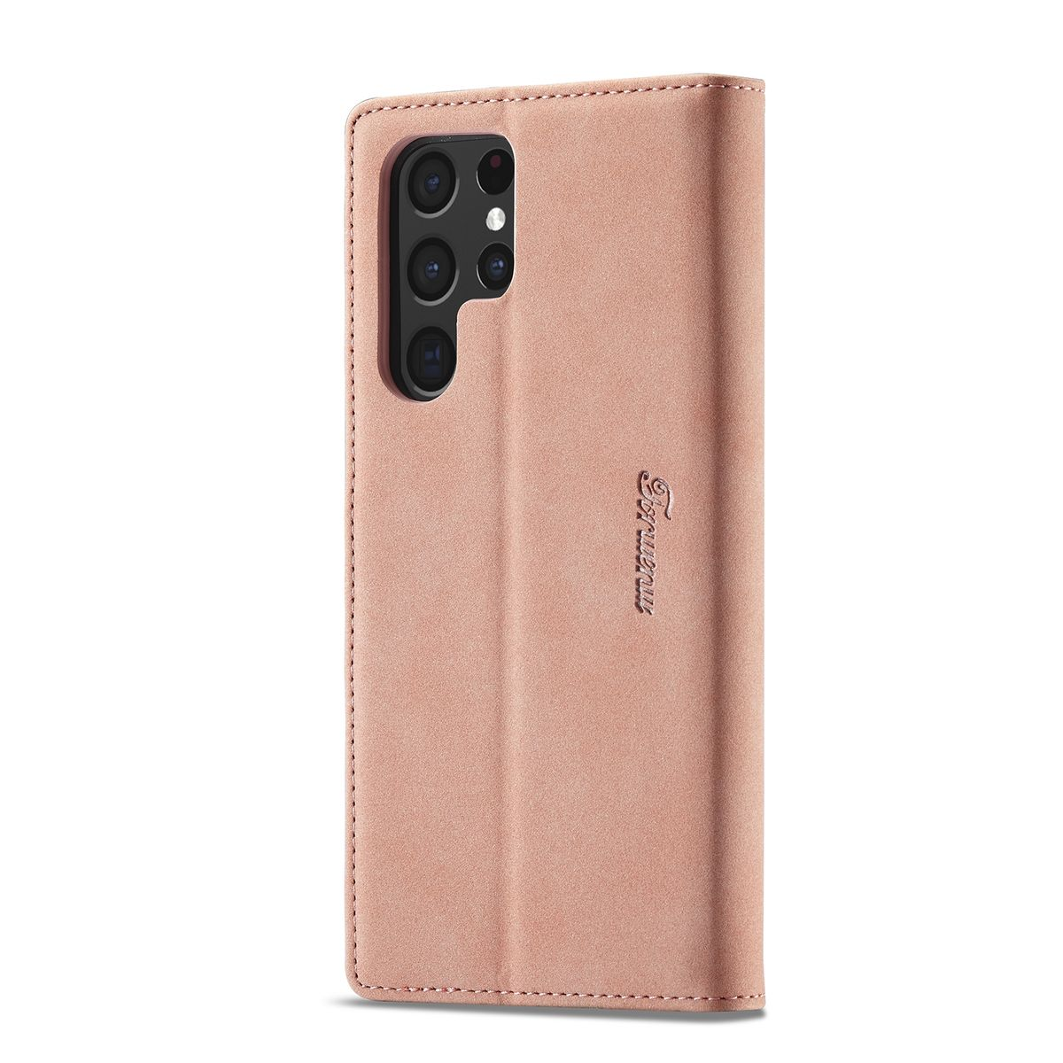 Rosa Handyhülle mit Telefon im Inneren. Die Brieftasche ist geschlossen.