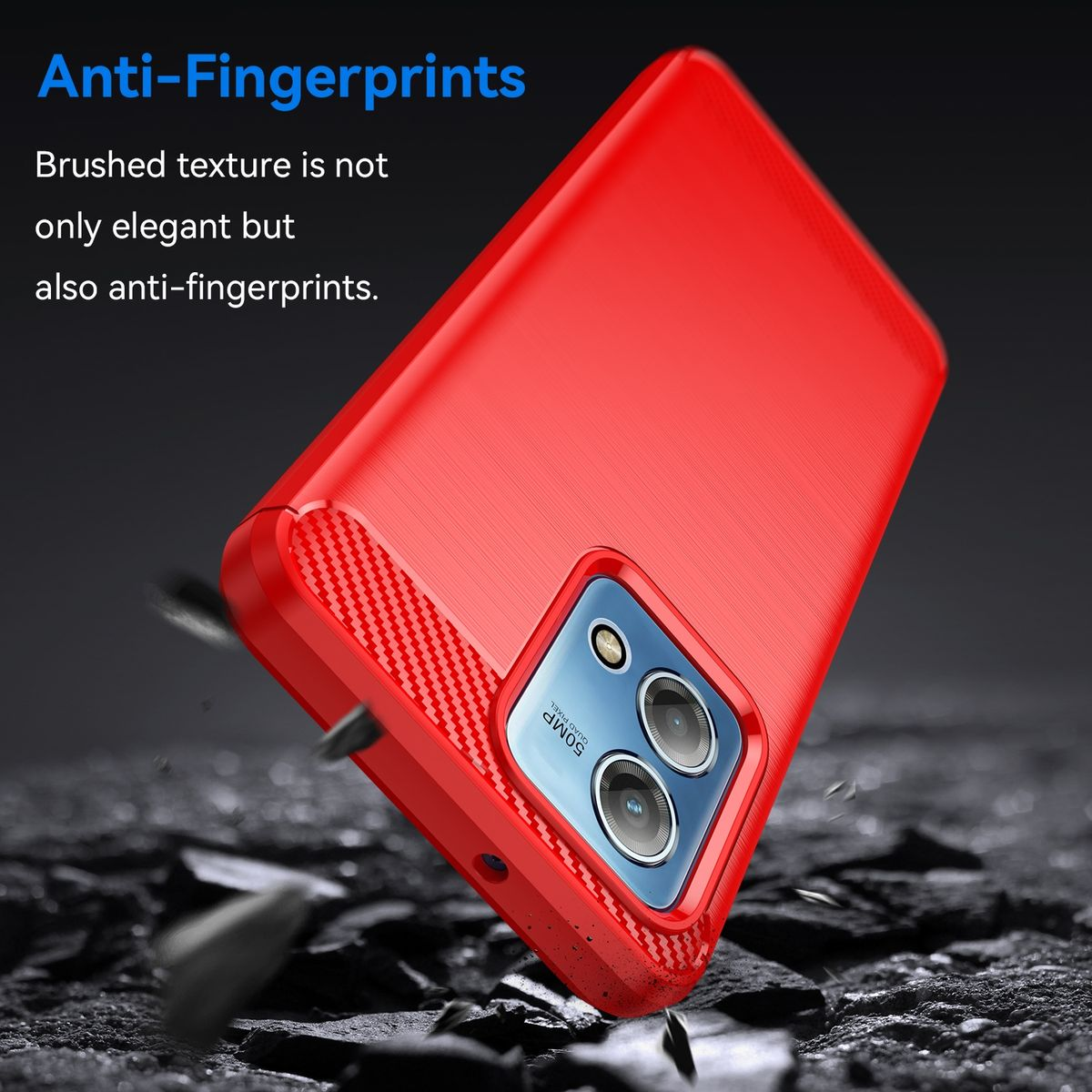 Rote Handyhülle mit Anti-Fingerabdruck und gebürsteter Textur.