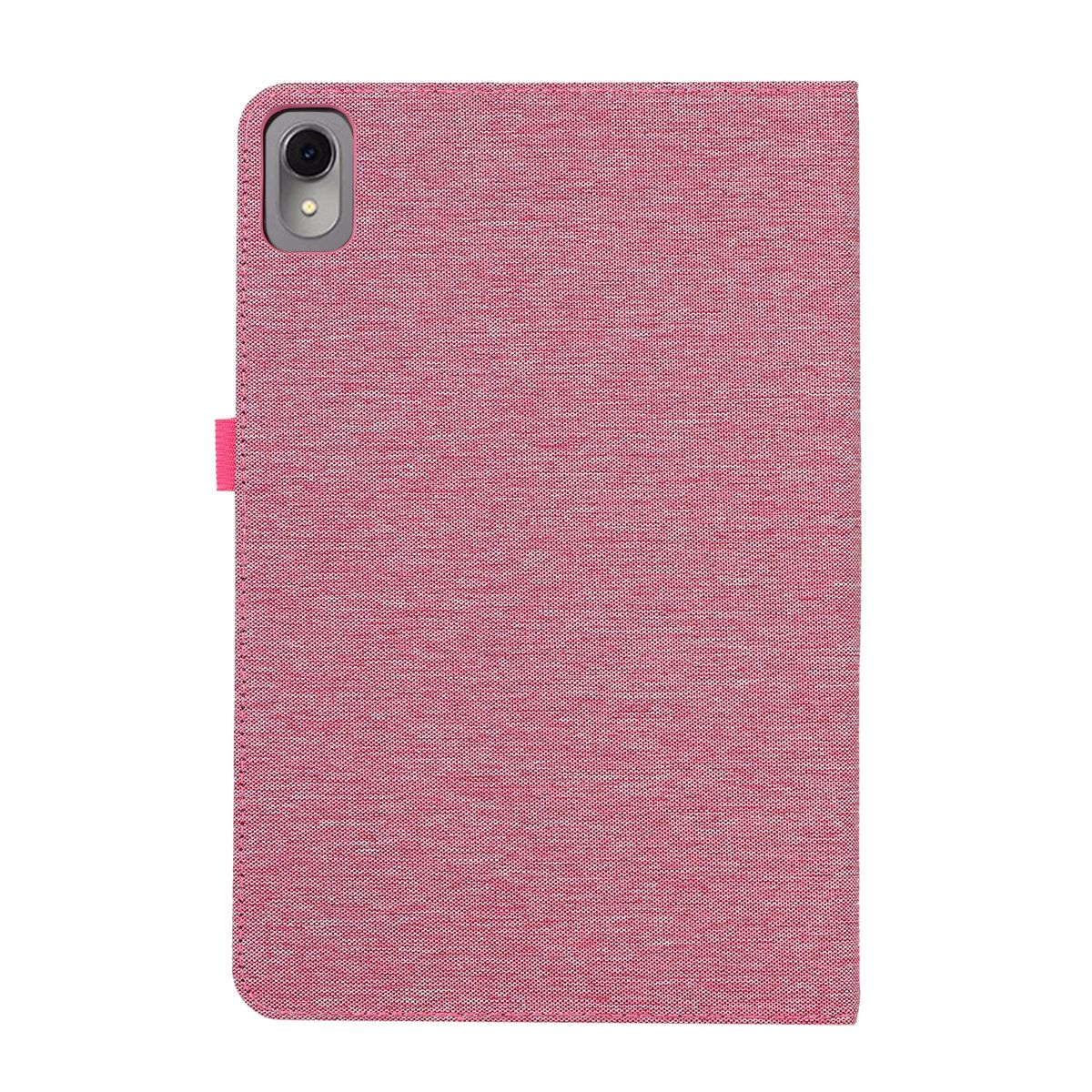 Eine pinkfarbene Tablethülle. Die Kamera ist oben links sichtbar.