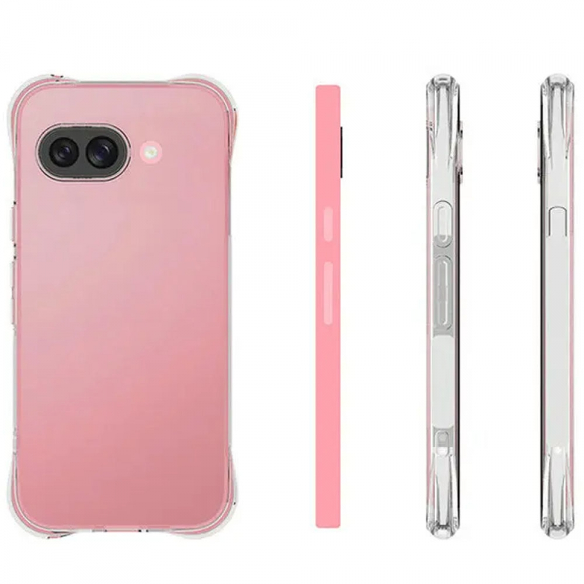Rosa Handyhülle mit Kamera. Der Hintergrund ist weiß. Es werden mehrere Winkel der Handyhülle gezeigt.