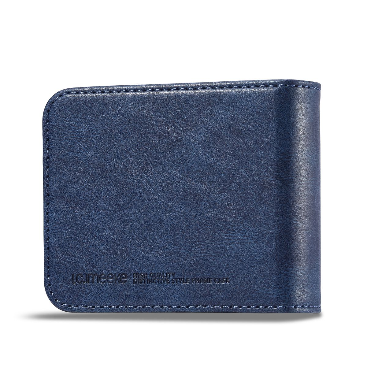 Geschlossene, blaue Handyhülle im Brieftaschenstil. Der Markenname ist sichtbar.