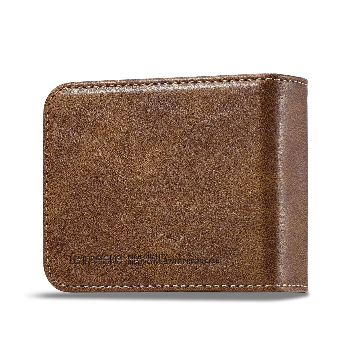Braune Lederbrieftasche, genähte Kanten, auf weißem Hintergrund. Klassisches Design.