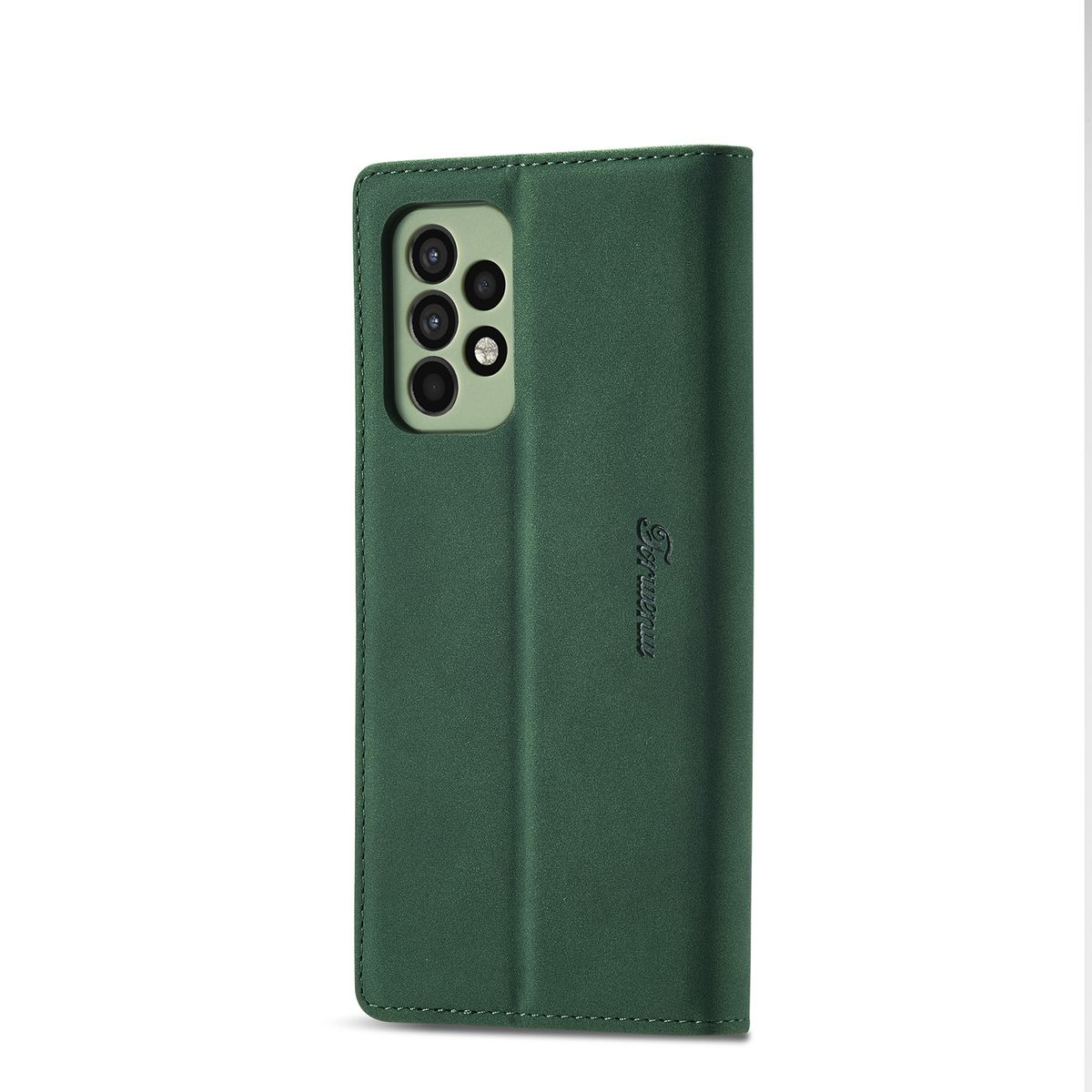 Eine grüne Handyhülle mit einem Smartphone darin.