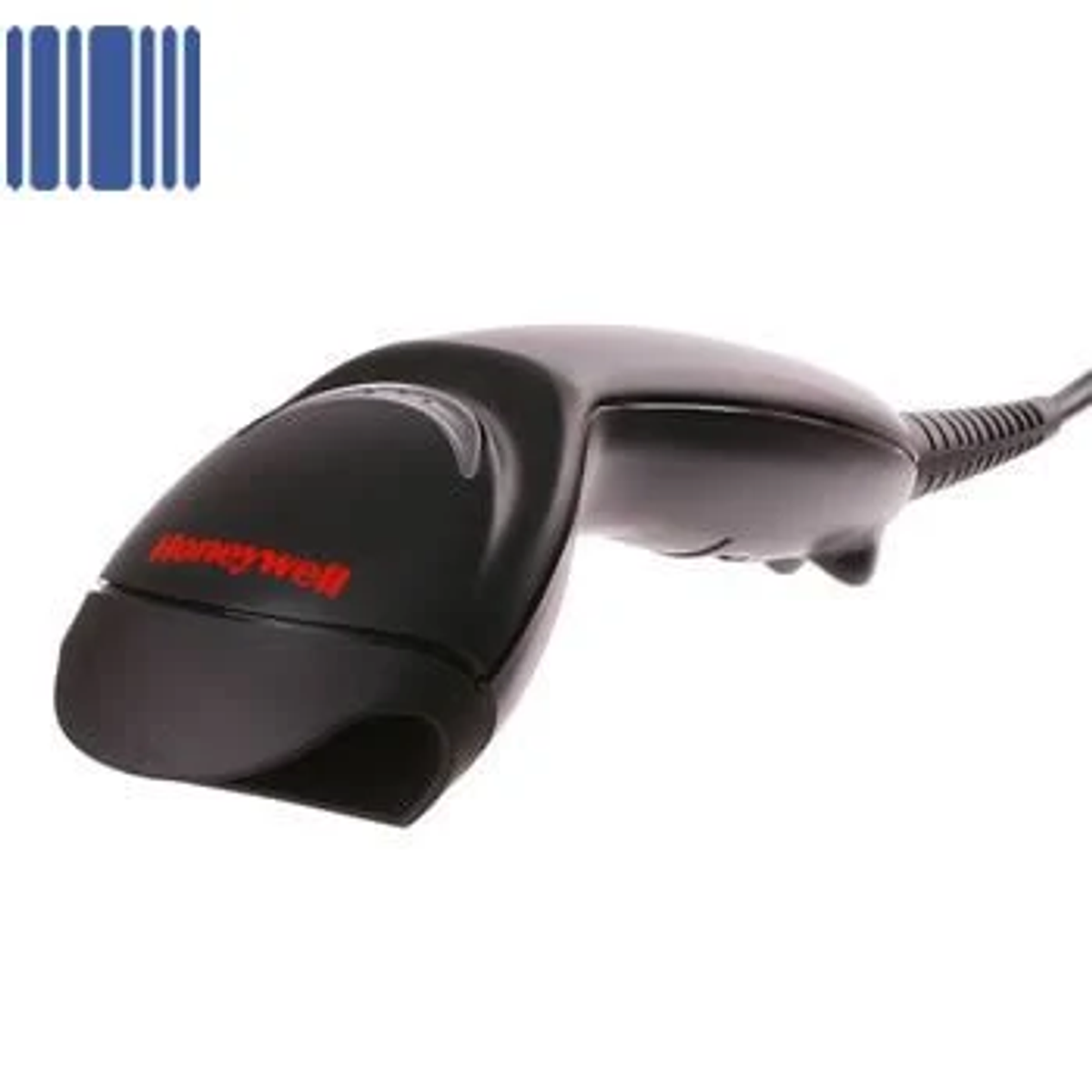 Schwarzer Honeywell Barcode-Scanner mit rotem Logo und Barcode-Grafik.