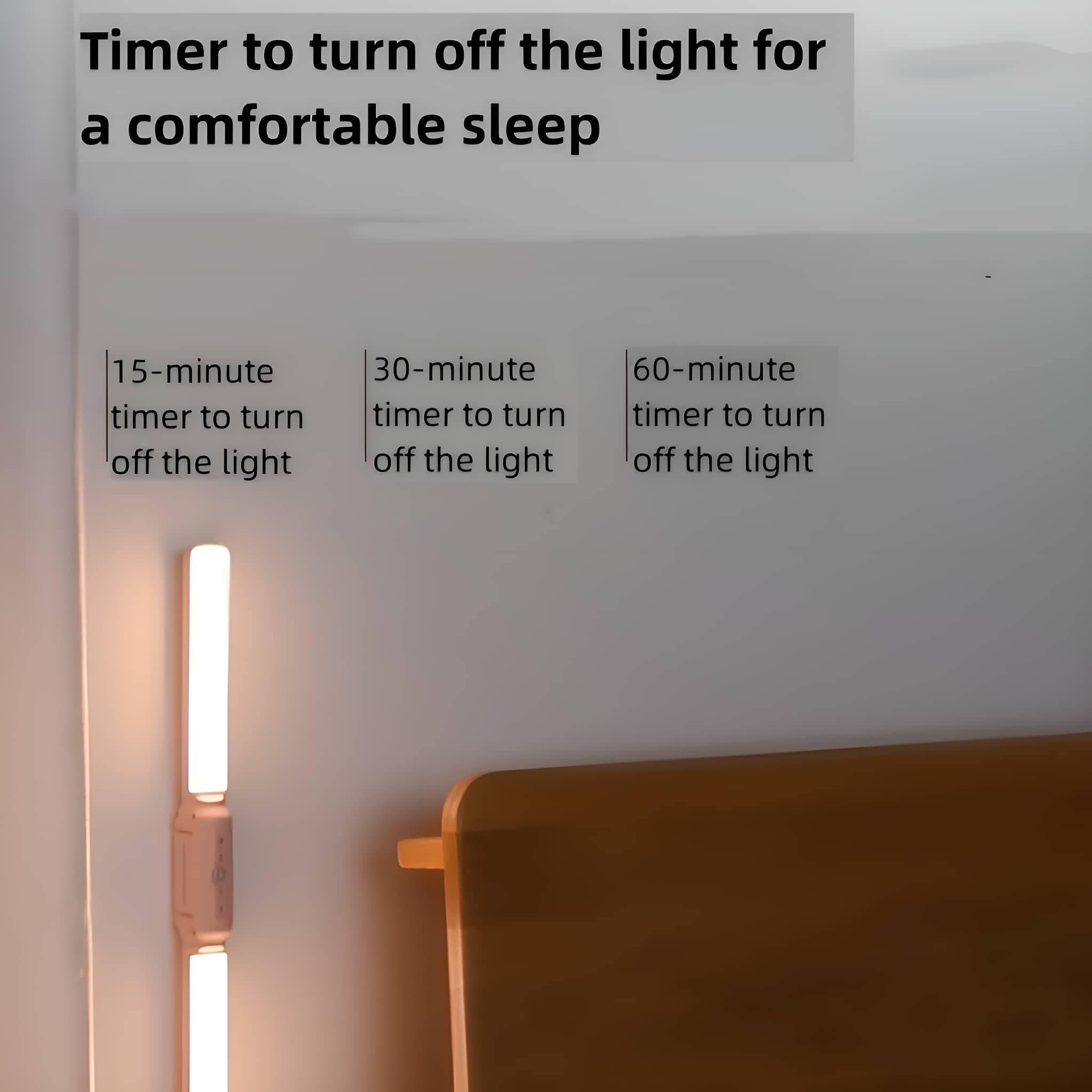 Drei Timer zum Ausschalten des Lichts für einen angenehmen Schlaf. Der Hintergrund ist weiß.
