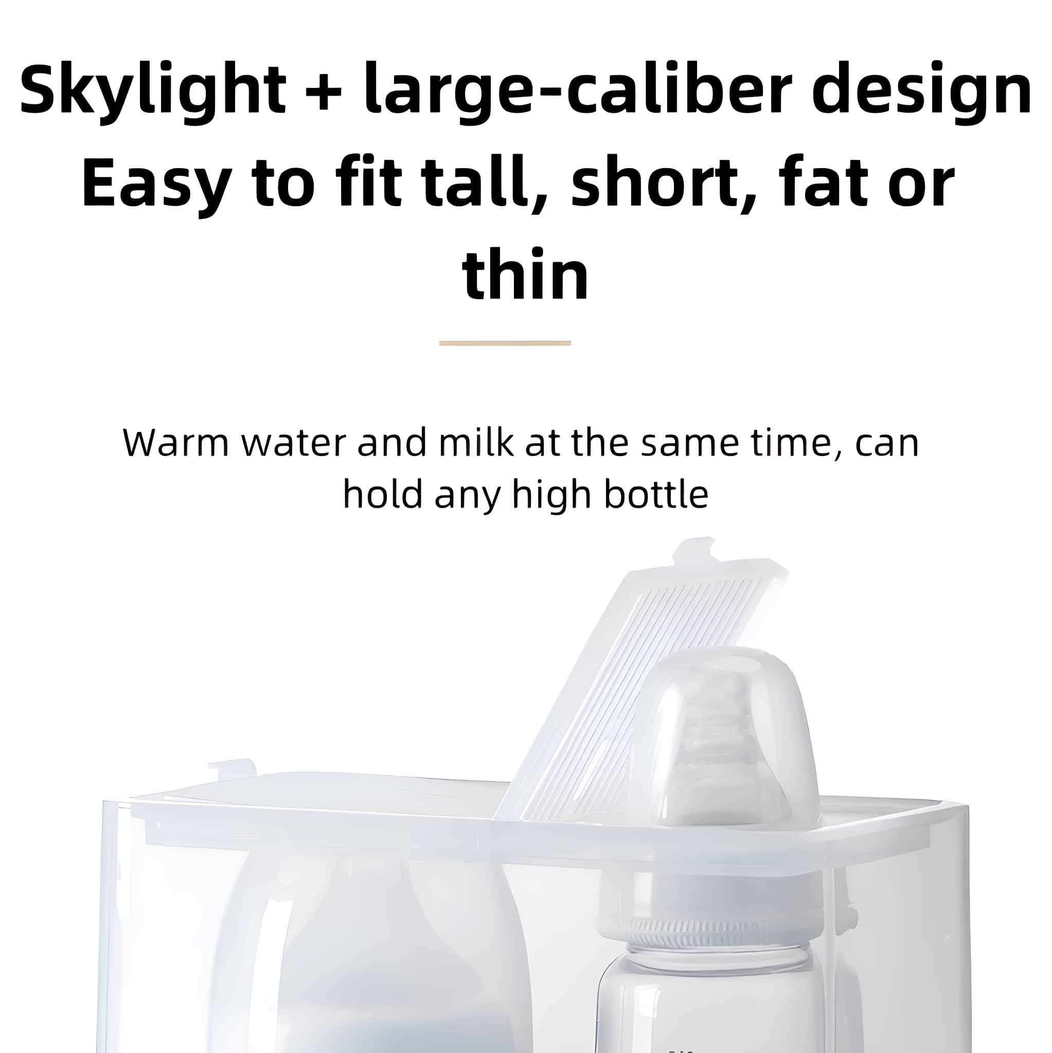 Weißer Babyflaschenwärmer mit Flasche. Mit transparentem Deckel.