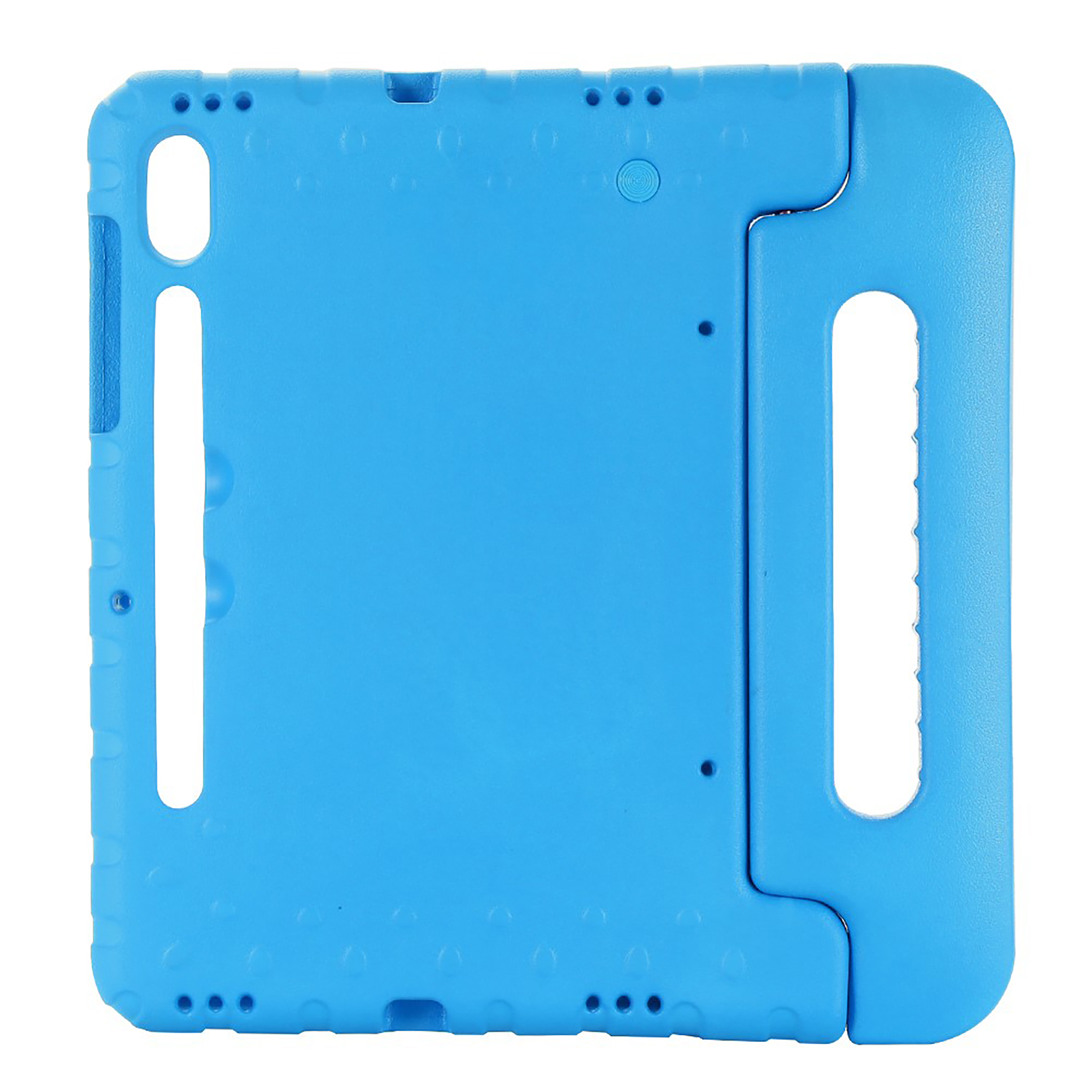 Blaue Tablet-Hülle. Die Hülle ist geöffnet und zeigt die Innenseite. Weißer Hintergrund.