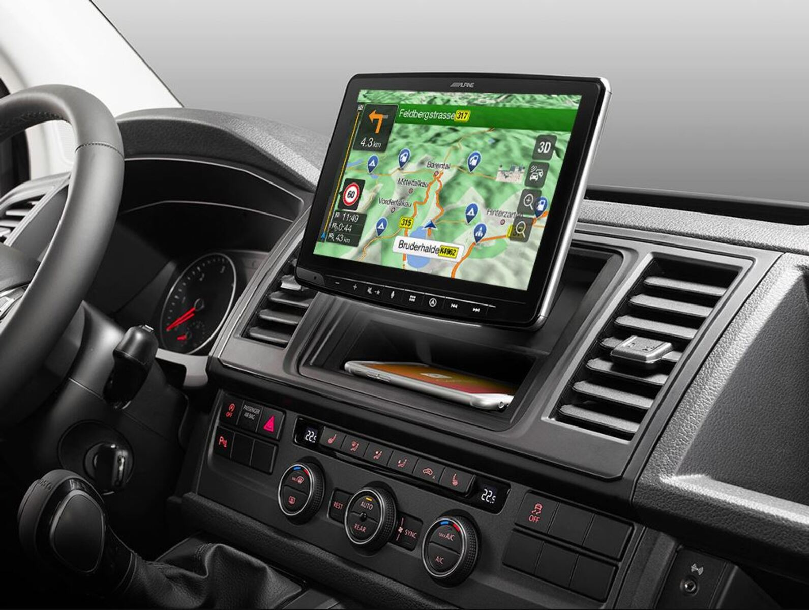 Armaturenbrett mit montiertem Navigationsdisplay.