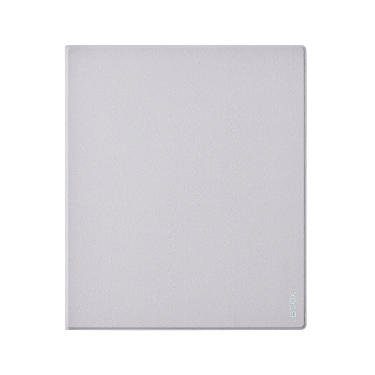 Lector de libros electrónicos o tableta de color gris claro. La superficie es lisa, con un logotipo BOOX en la parte inferior.