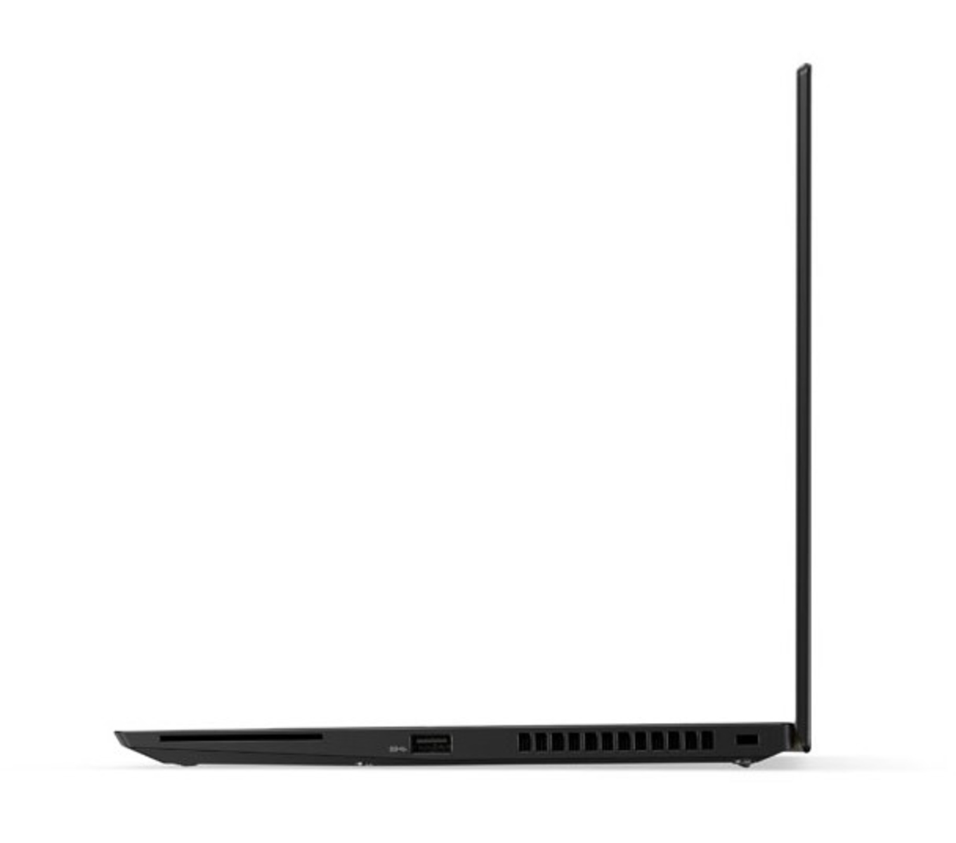 Schwarzer Laptop-Computer im Profil, der die Seite zeigt.