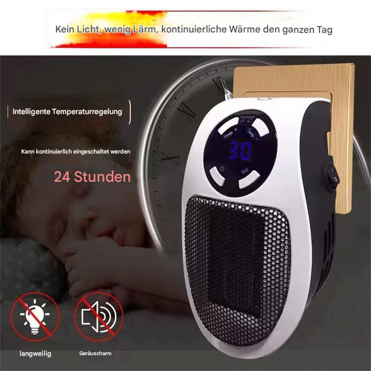 Weiß-schwarze Heizung an der Wand, mit Digitalanzeige.