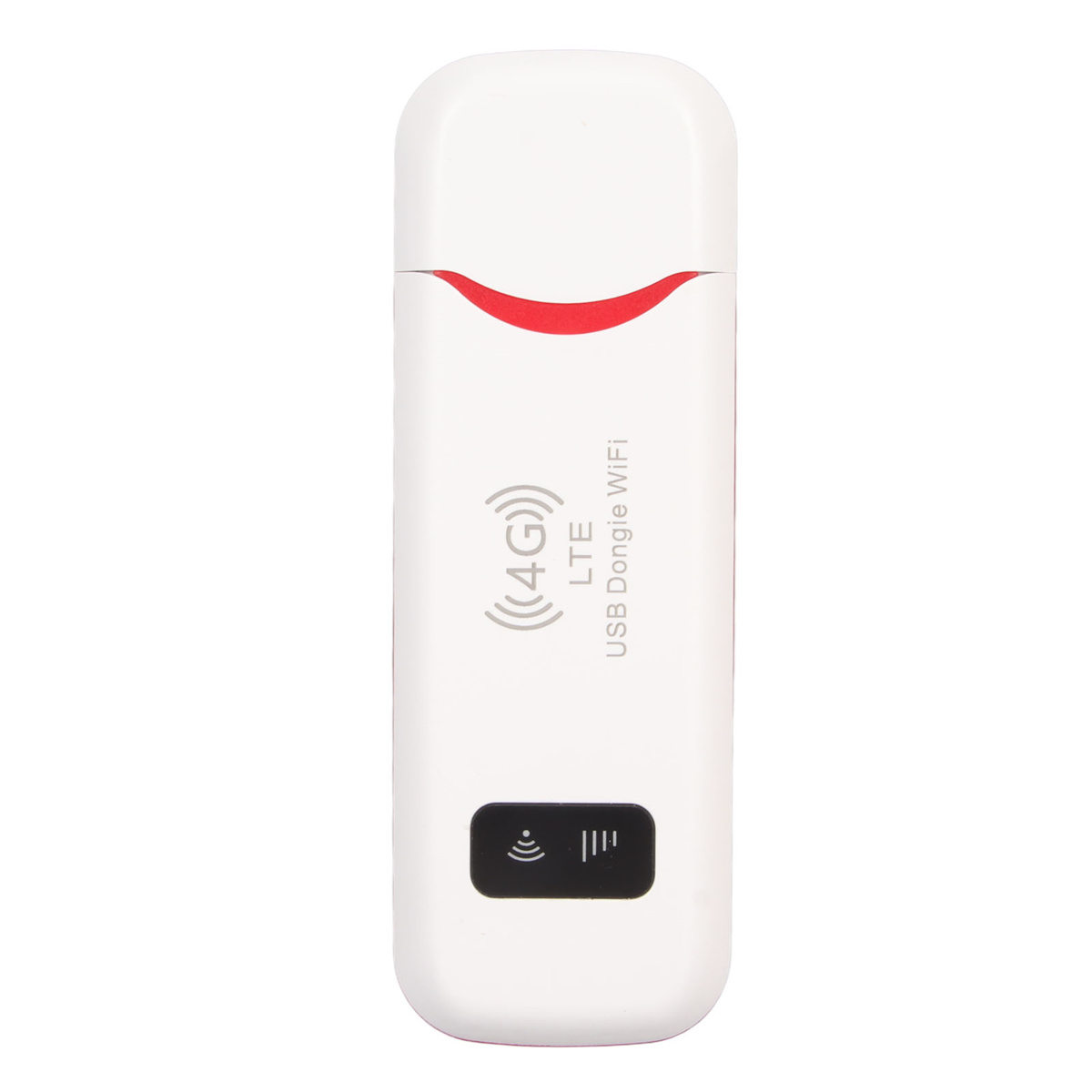 Weißer und roter USB-Dongle mit 4G- und Wi-Fi-Symbolen und LTE-Label.