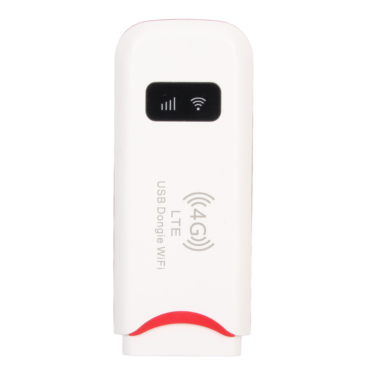 Ein weißes und rotes 4G LTE USB-Dongle-WLAN-Gerät auf weißem Hintergrund.