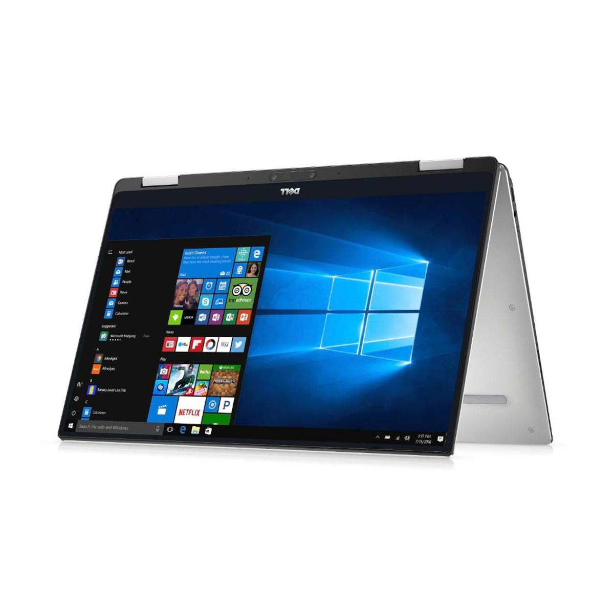 Laptop Dell z otwartym ekranem, pokazujący interfejs Windows 10.