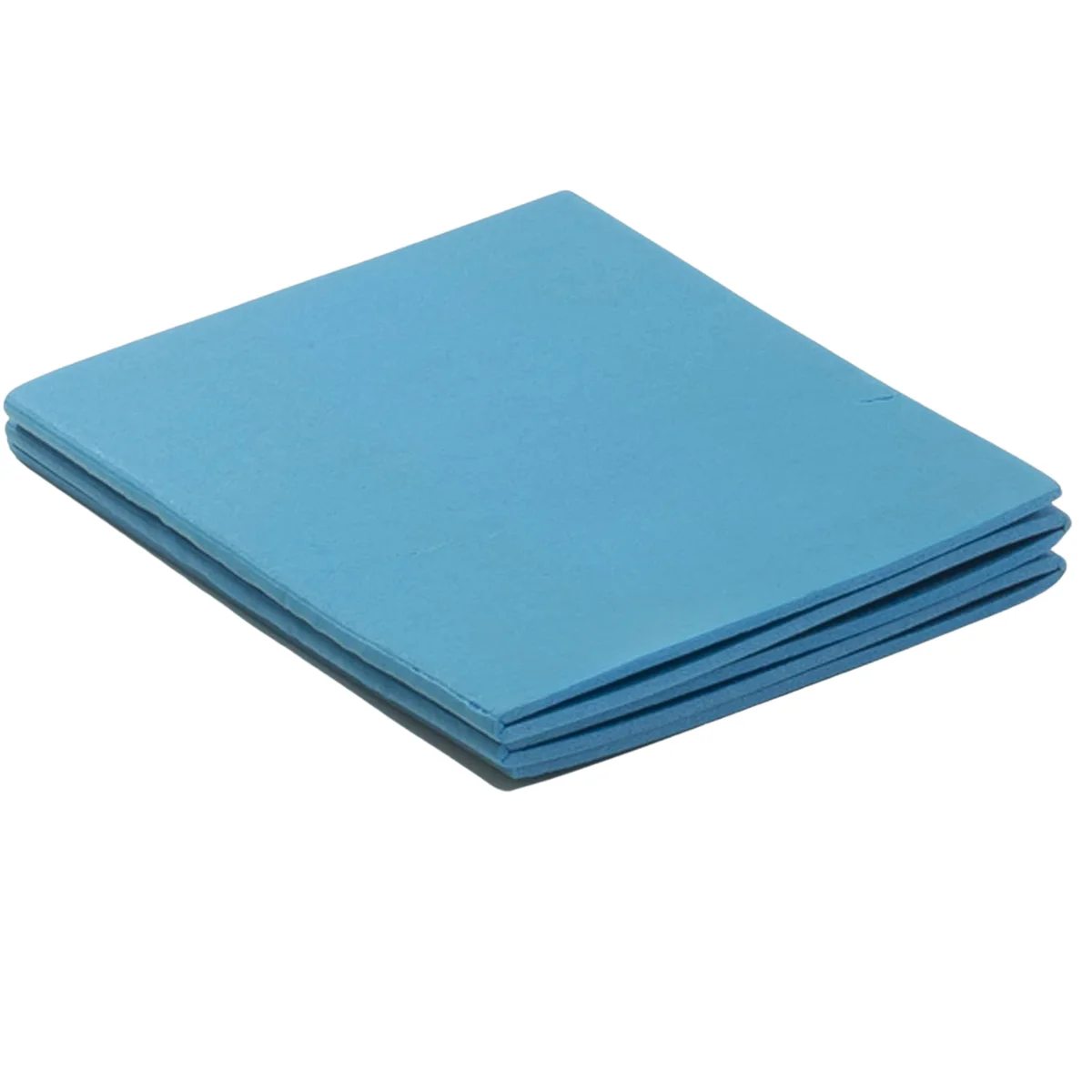 A stack of three folded light blue foam sheets on a white background.