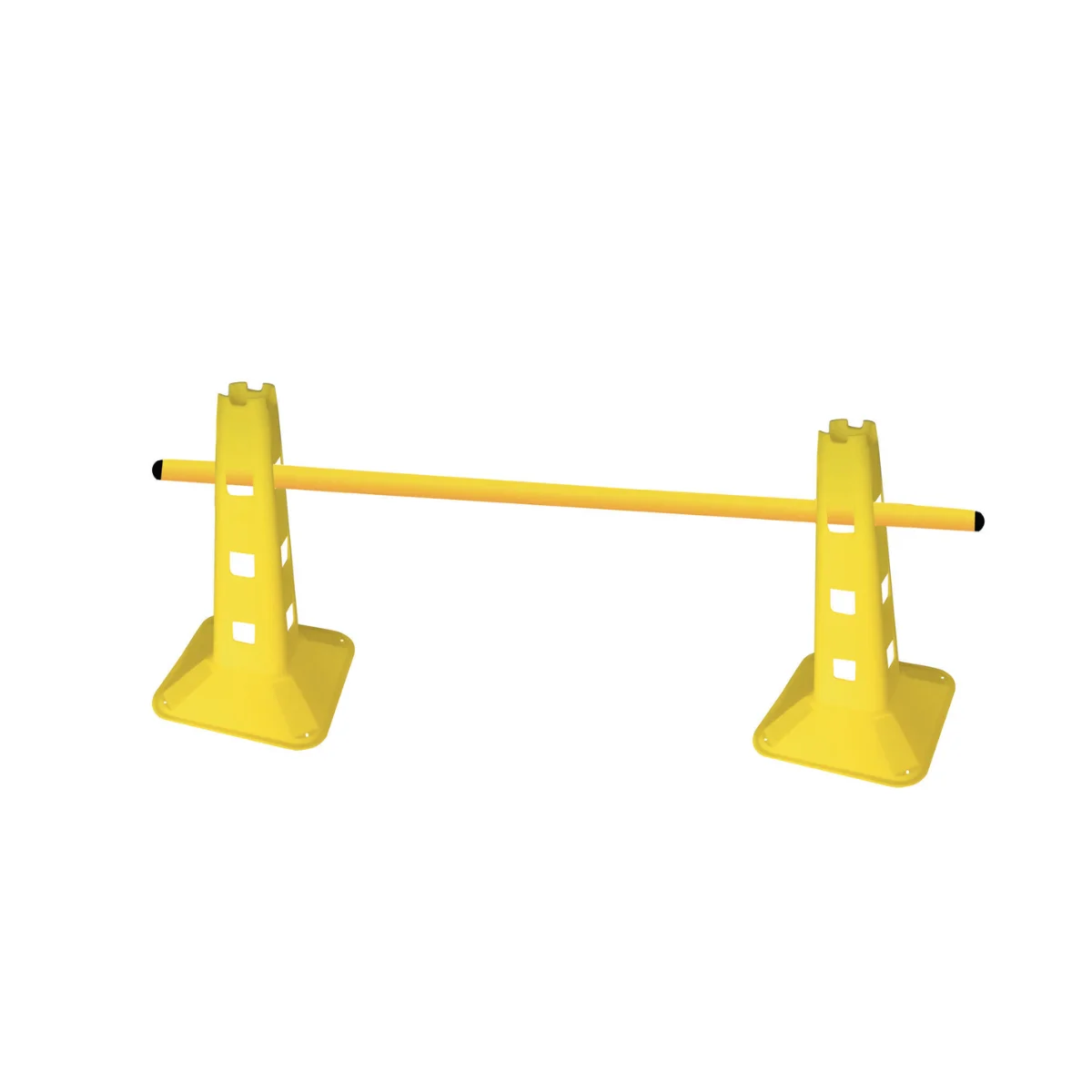 Yellow agility training hurdles on a white background.