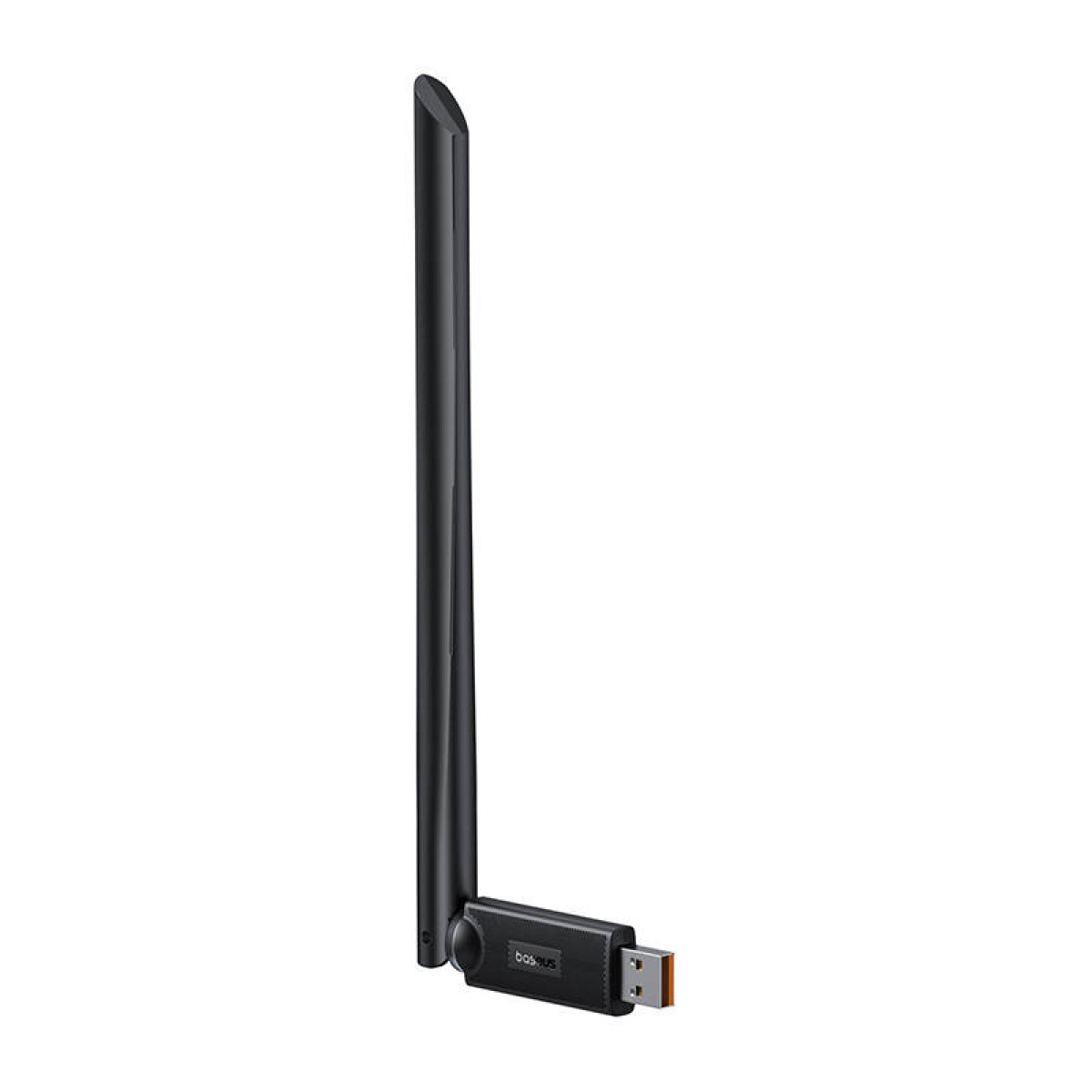 Czarny adapter Wi-Fi USB z czarną anteną.