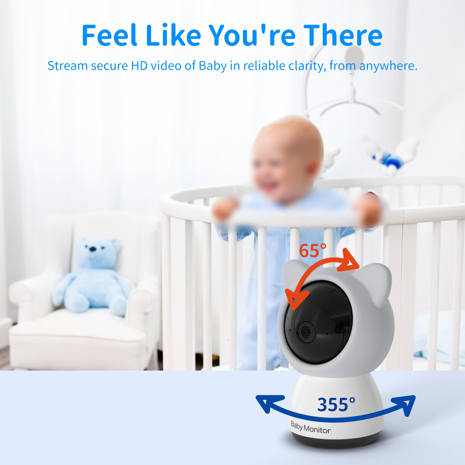 Babyphone mit Kamera, Baby und Text.
