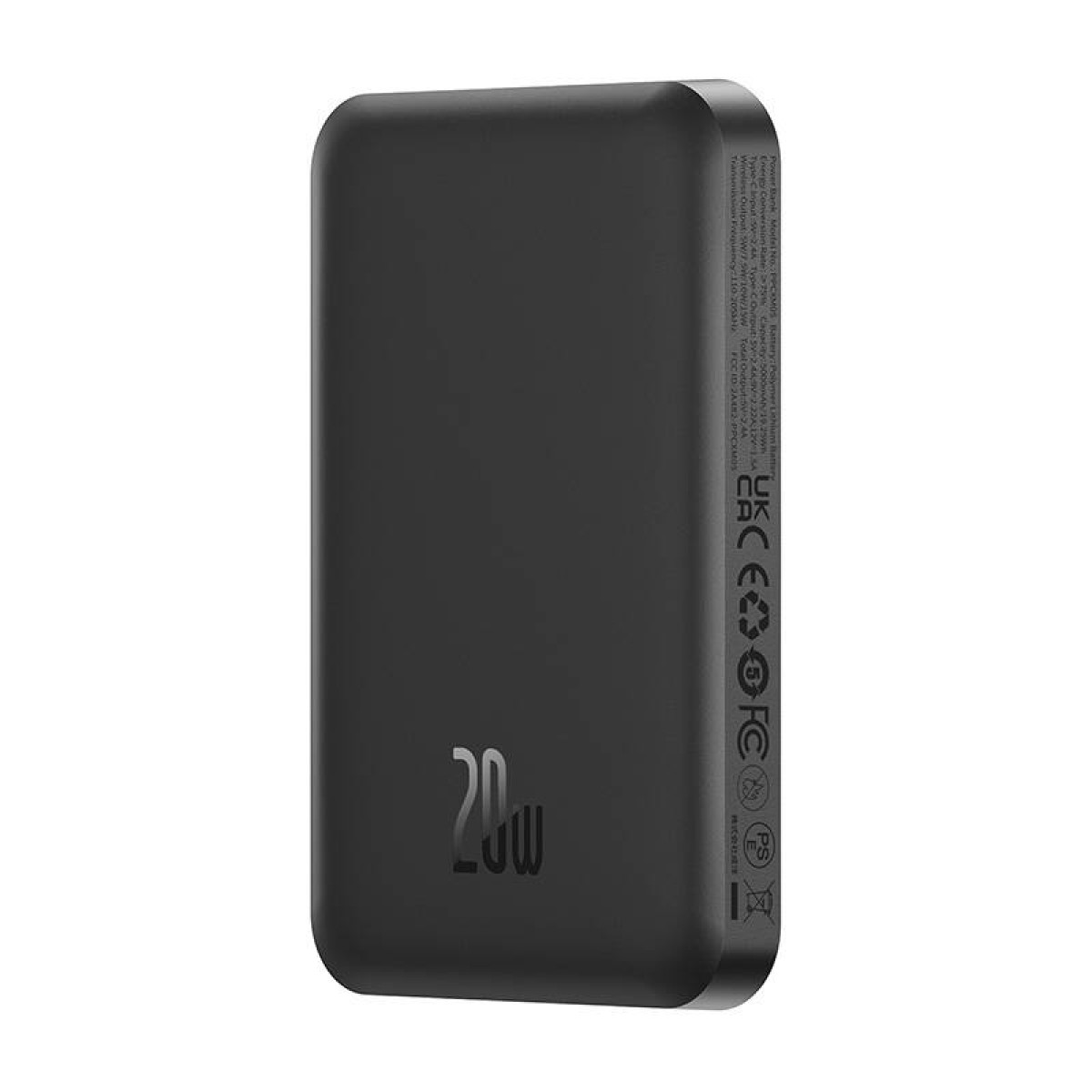 Czarny power bank 20W z napisem "20W".