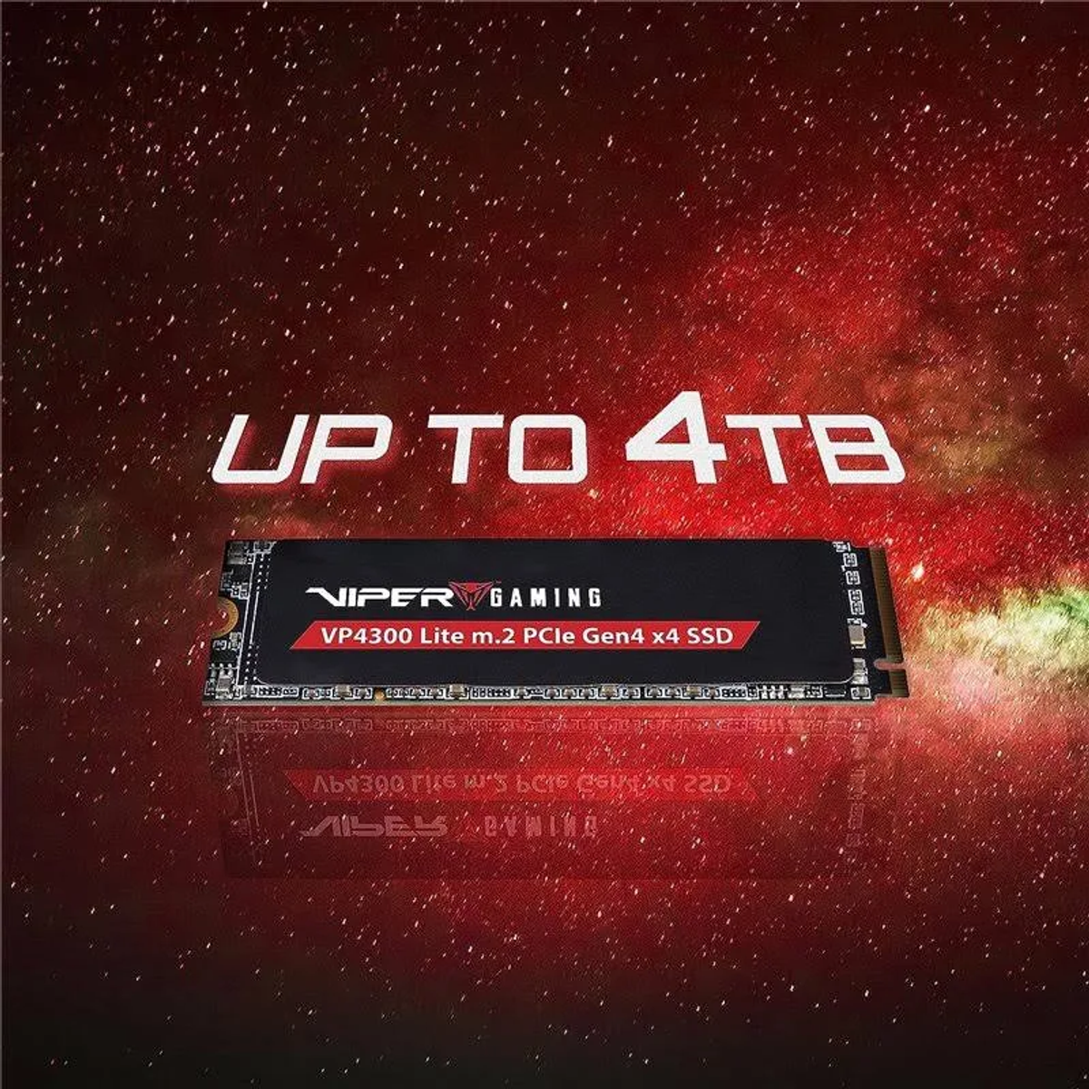 Karta SSD z czerwoną i czarną etykietą i napisem "UP TO 4TB".