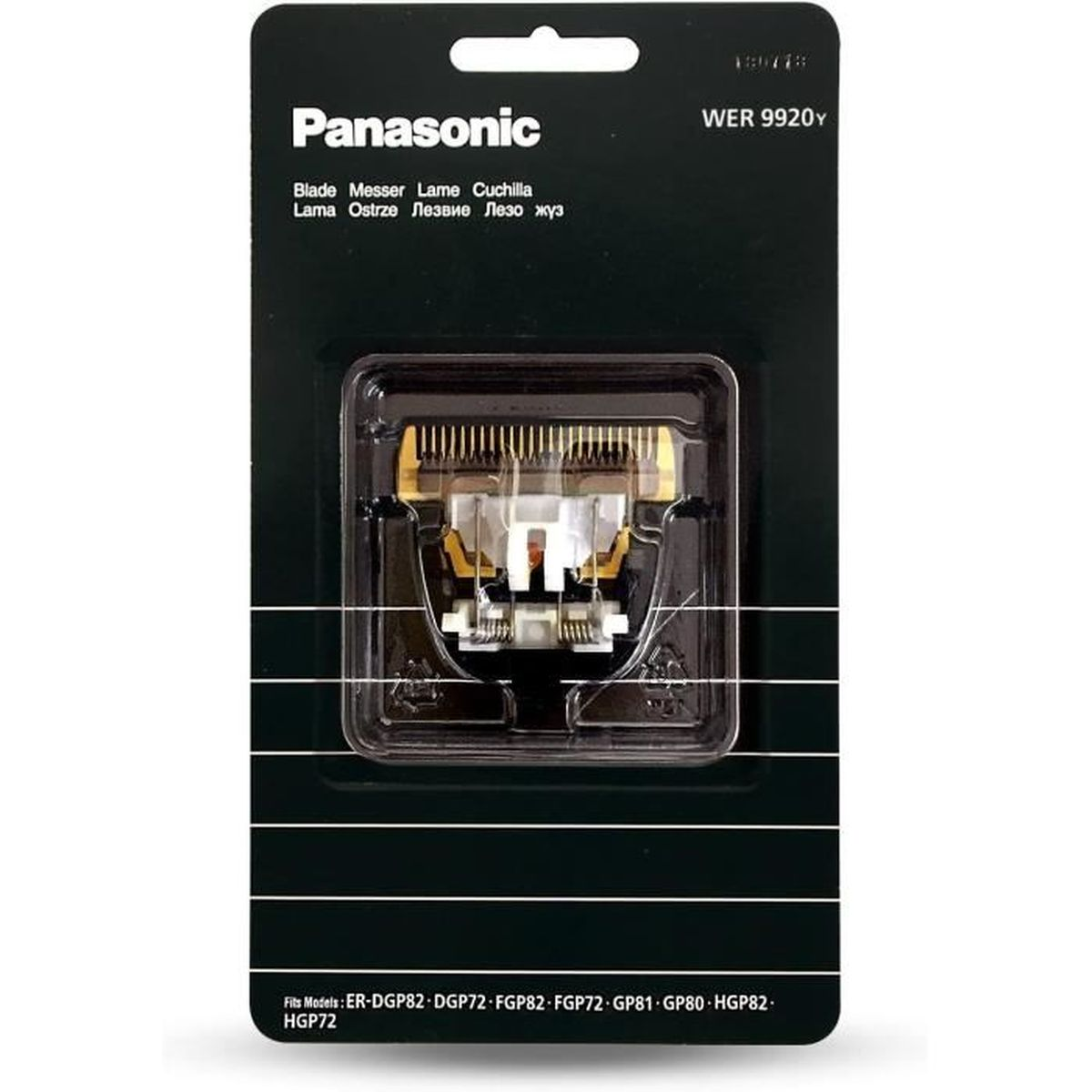 Ersatzklinge für Panasonic-Rasierer in einer schwarz-klaren Kunststoffverpackung, weißer Hintergrund.
