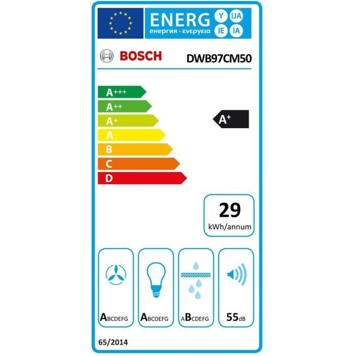Etiqueta energética para un electrodoméstico Bosch, mostrando la clase 'A+'.