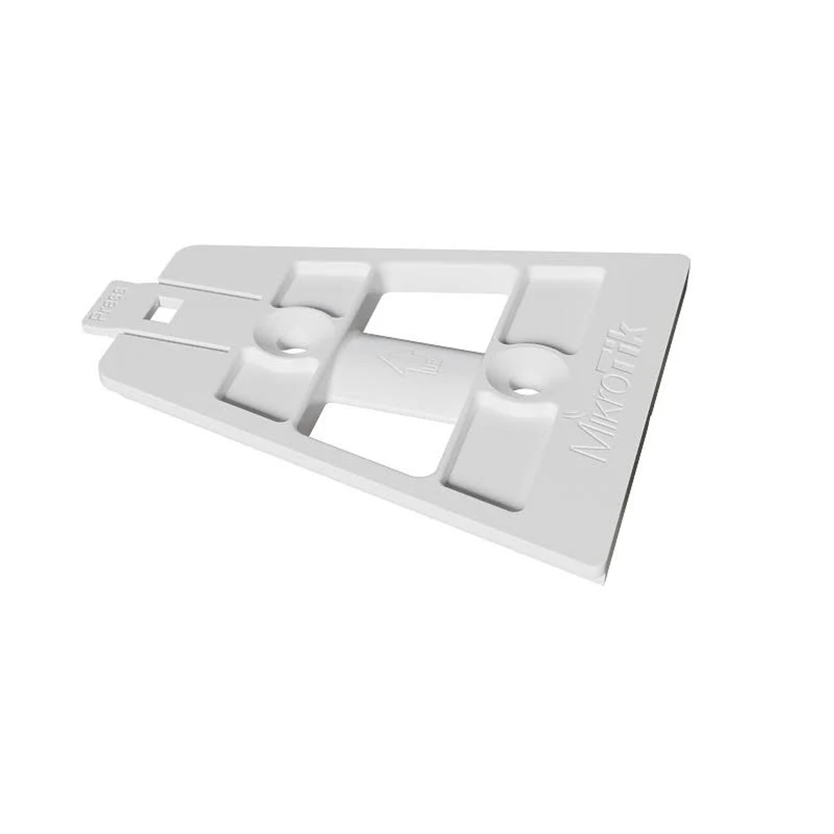 Biała plastikowa część Mikrotik ze strzałkami i wycięciami.