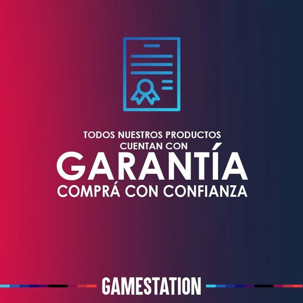 Grafika z tekstem: „Wszystkie nasze produkty są objęte gwarancją. Kupuj z ufnością.”