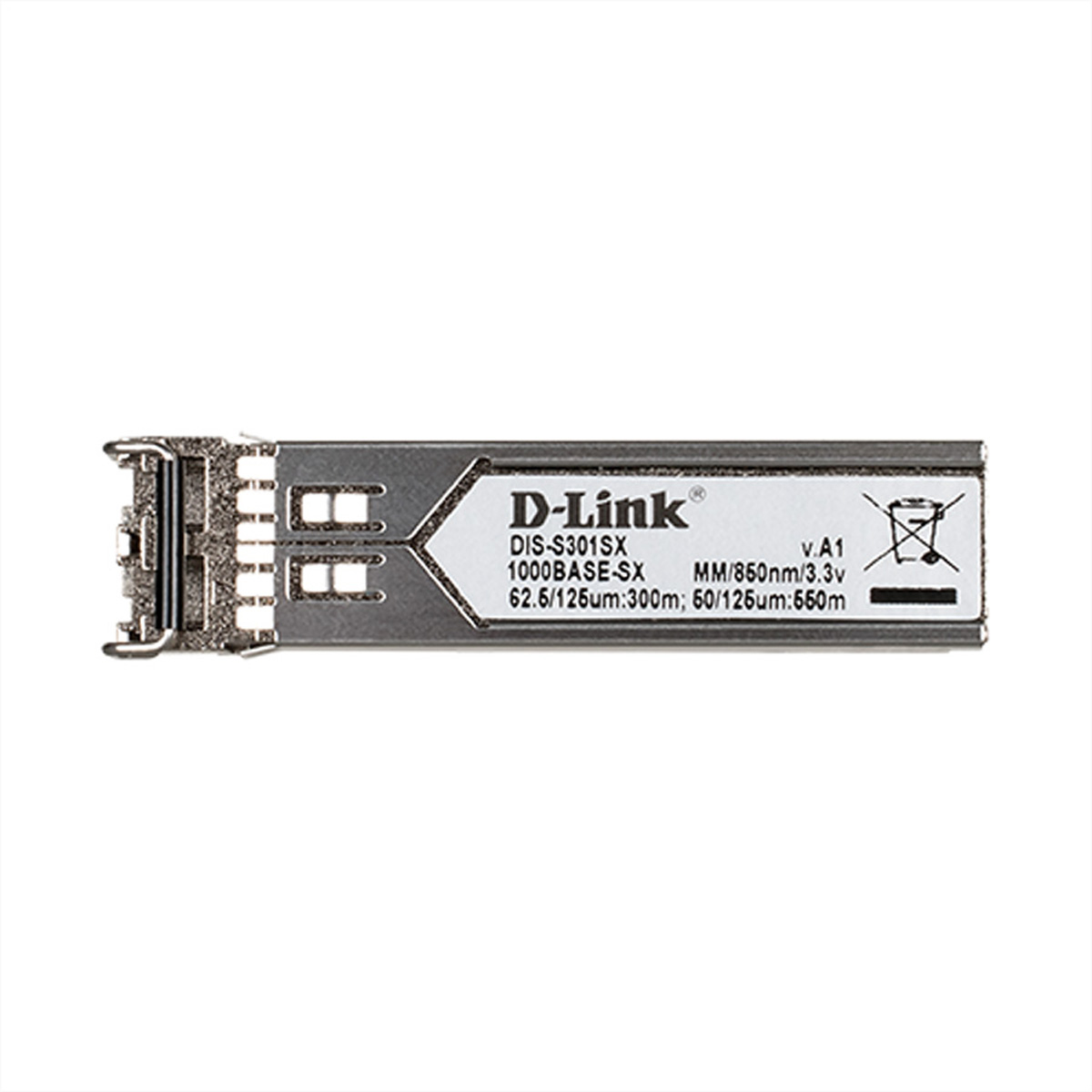 Appareil réseau D-Link argenté. Le texte indique 'DIS-S301SX'. Fond blanc.