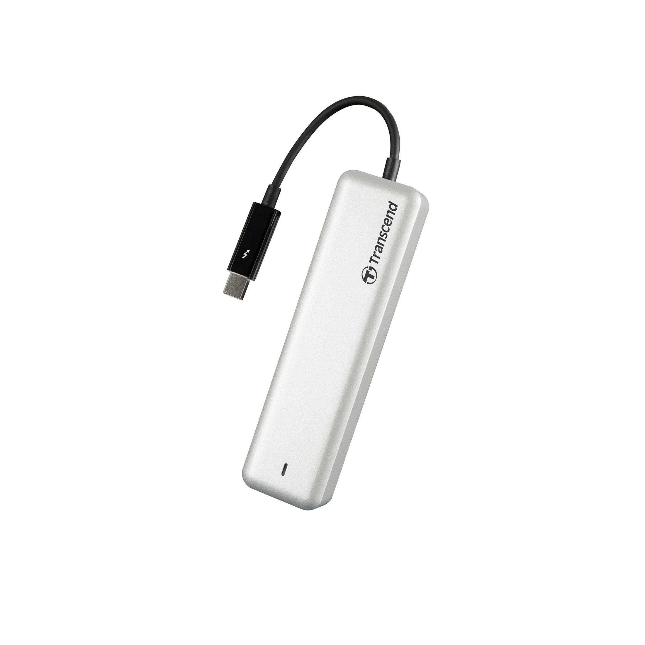 Srebrny adapter USB-C z czarnym kablem na białym tle.