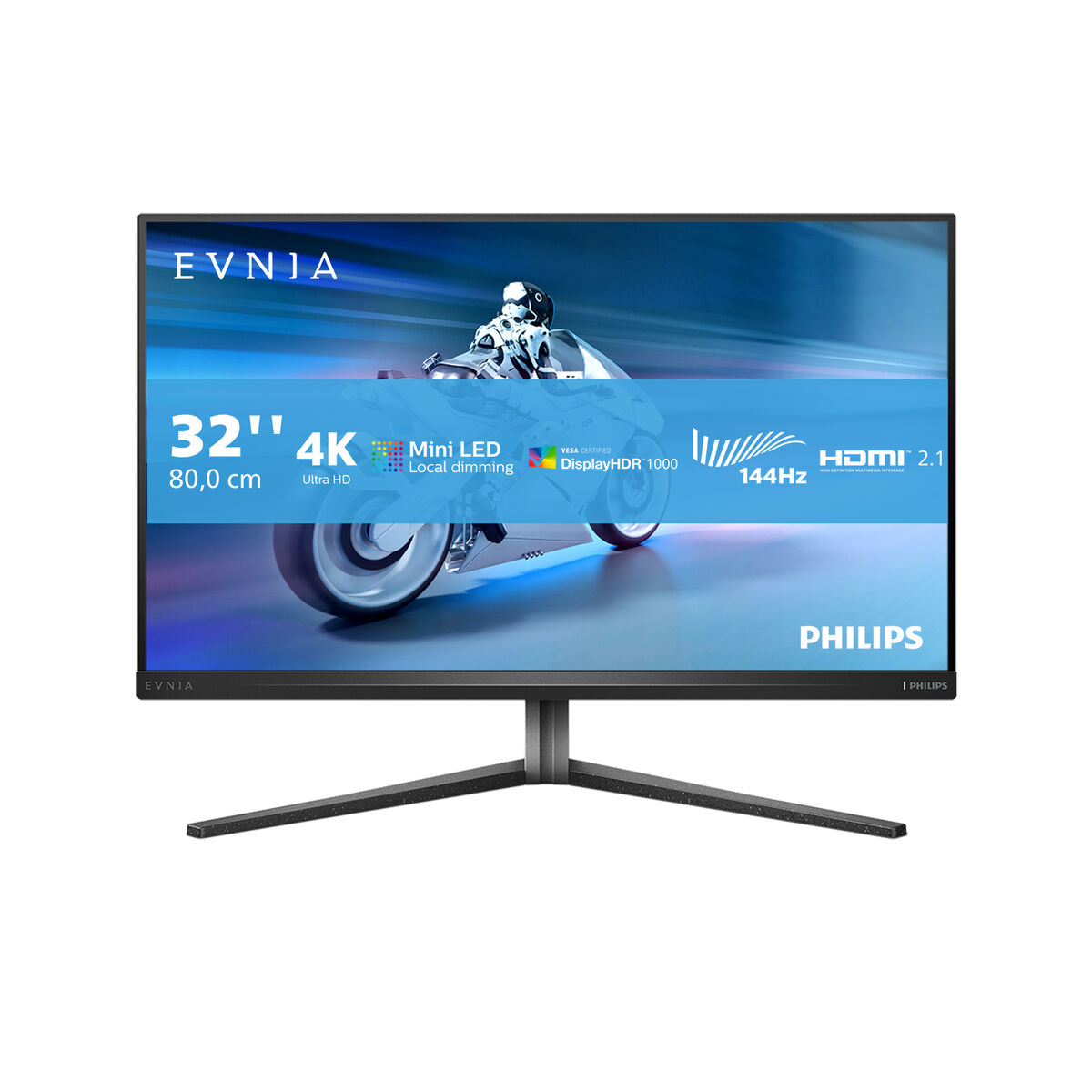 Monitor nero con testo su sfondo bianco.
