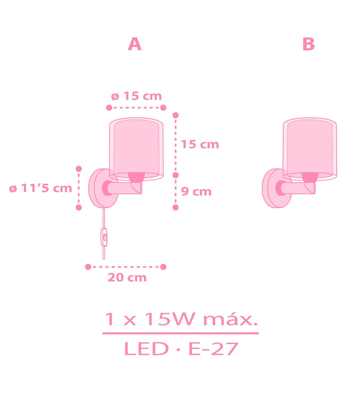 Due applique. Una ha un paralume rosa, l'altra no. Entrambe hanno dimensioni.
