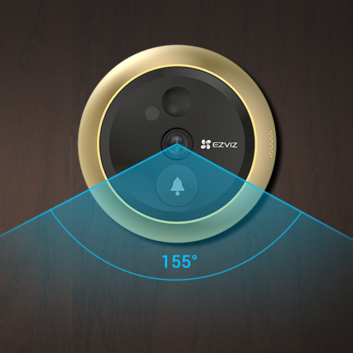 Złota kamera dzwonka z szerokim polem widzenia 155 stopni.