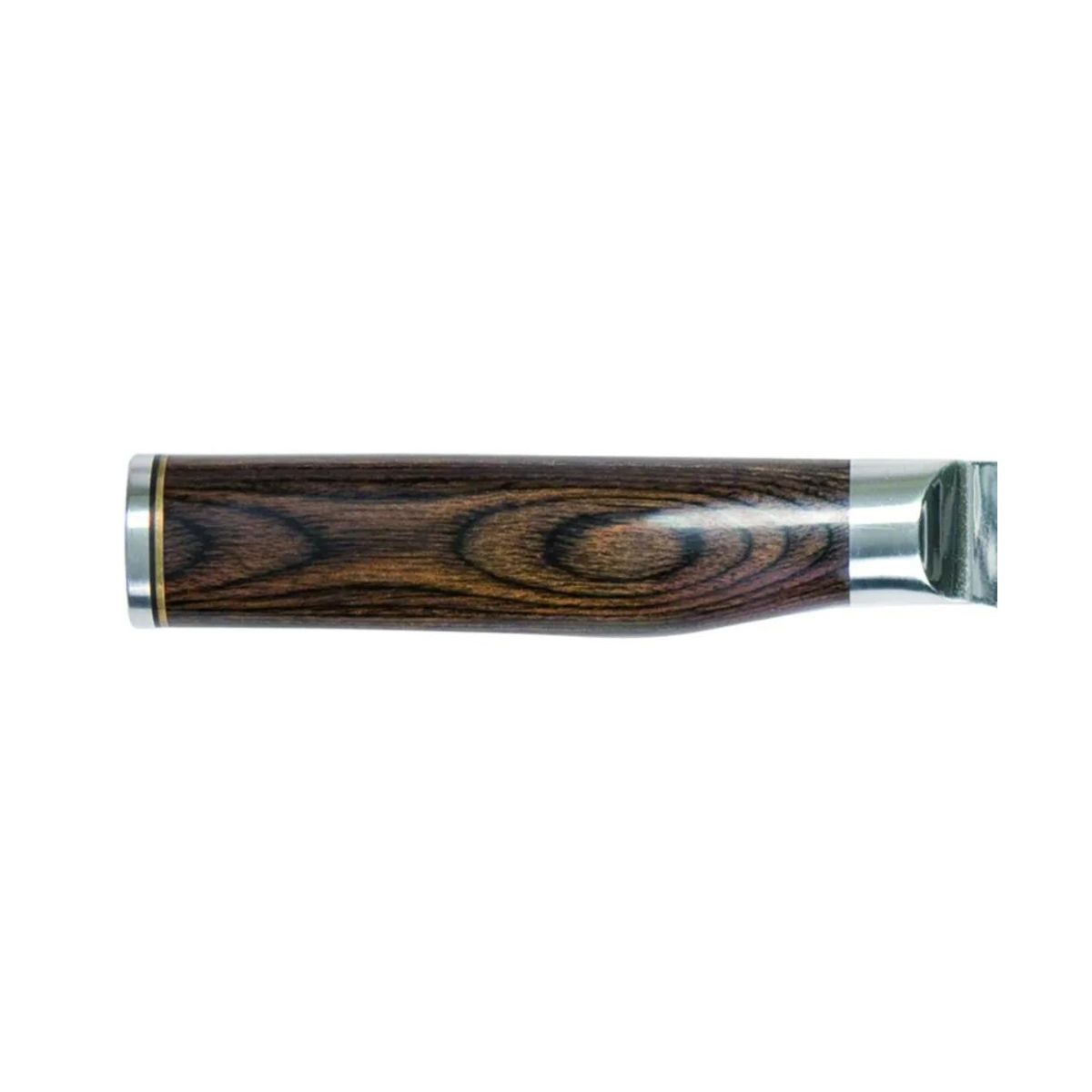 Nahaufnahme eines Shun-Flaschenöffnergriffs, dunkle Holzoptik und Metallöffnerteil.