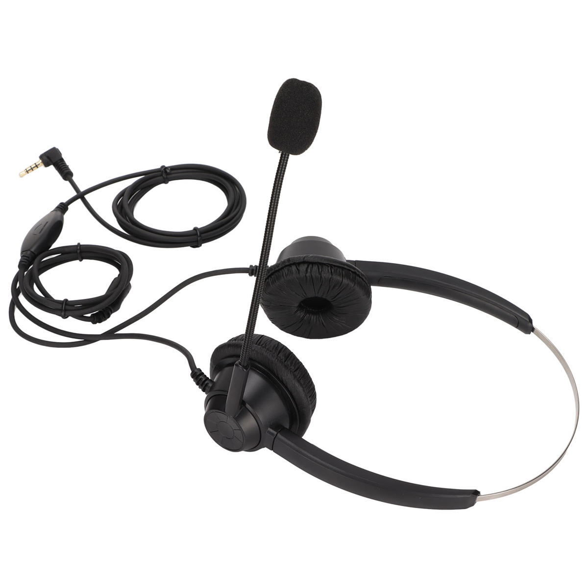 Ein schwarzes Headset mit Mikrofon und Kabel. Geeignet für Callcenter.