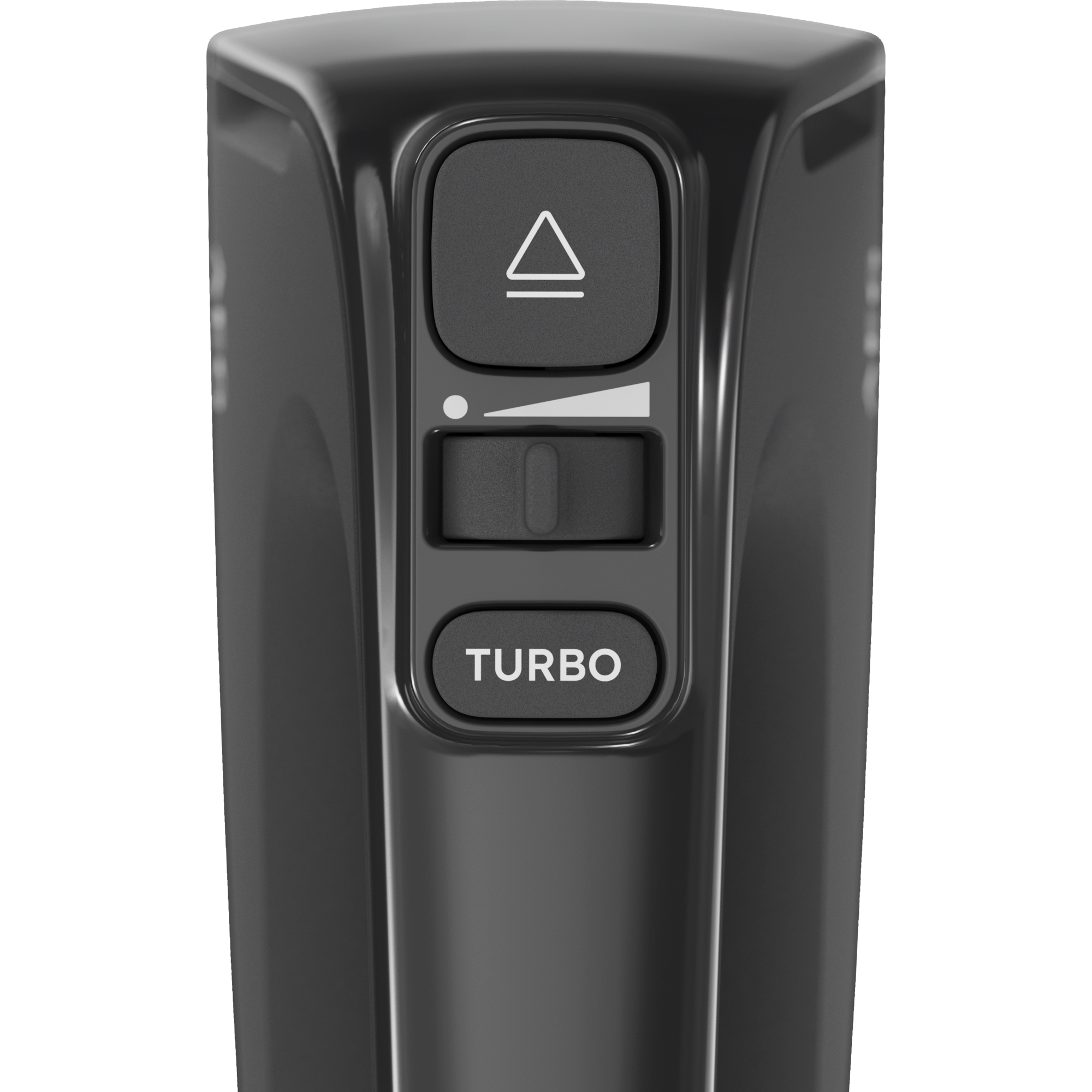 Primer plano del panel de control de una licuadora negra con botones de velocidad y turbo.