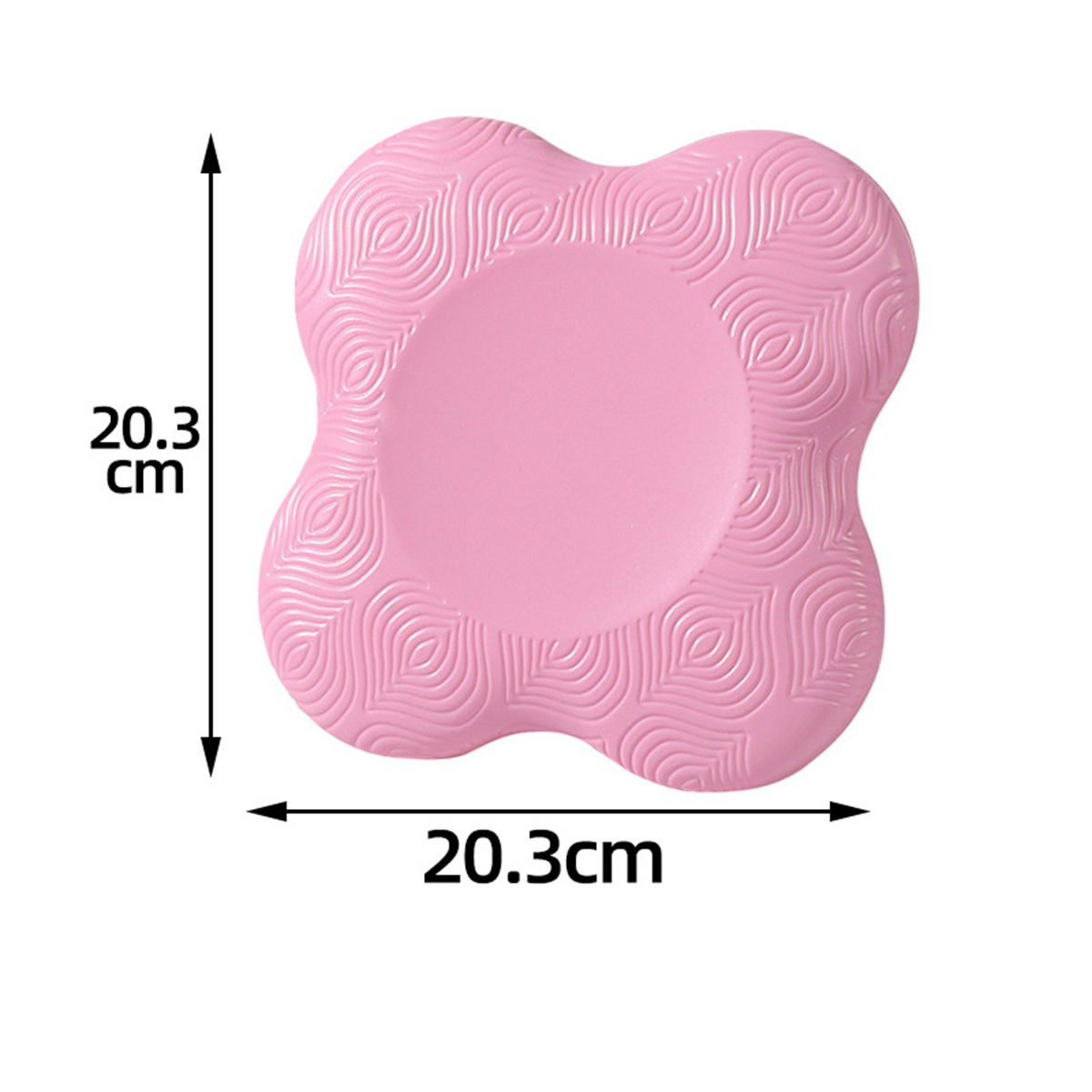 Rosa Knieschoner. Es hat eine blütenartige Form und ist 20,3 cm lang und breit.