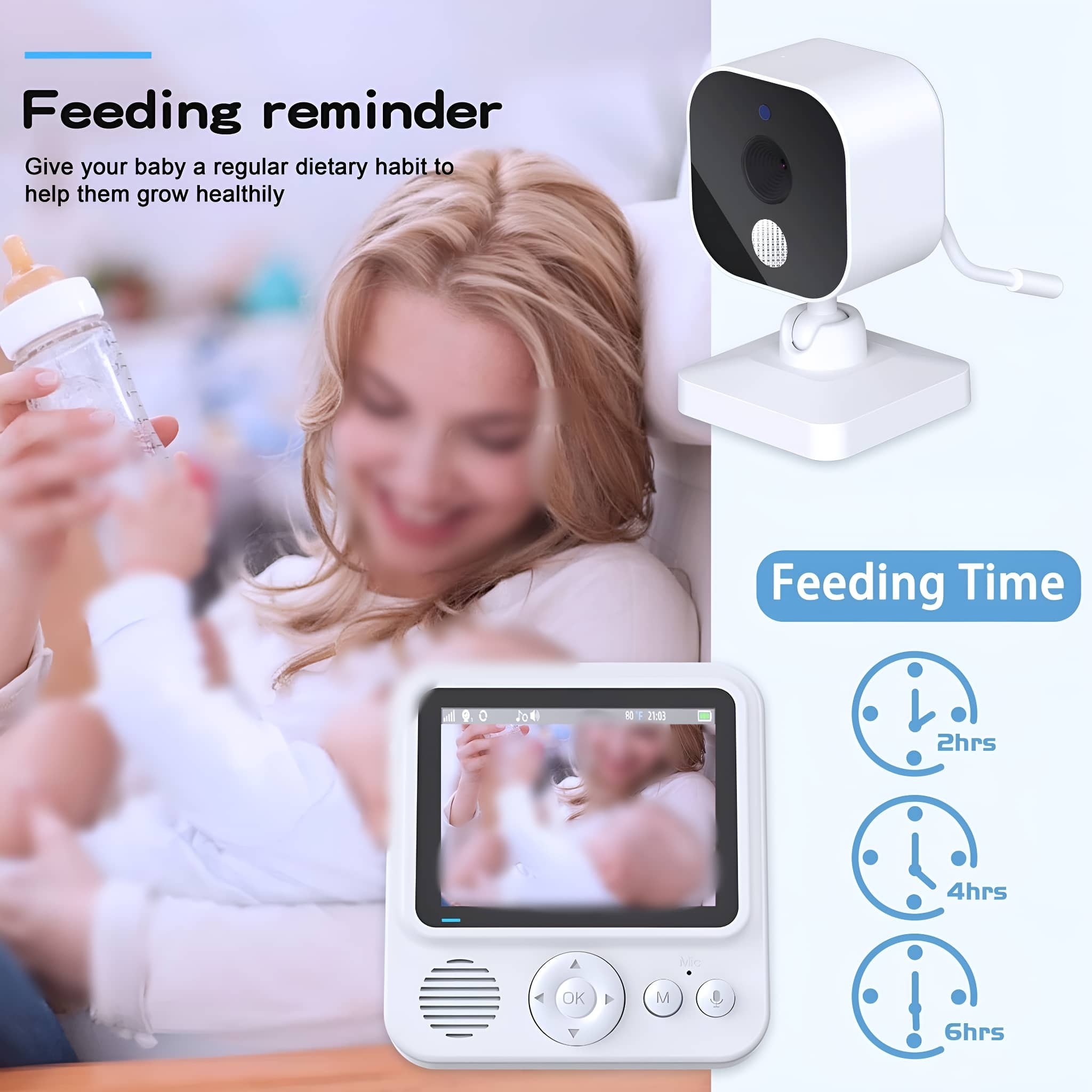Ein Babyphone mit Babyflasche und Baby, mit Erinnerungen an die Fütterungszeit.
