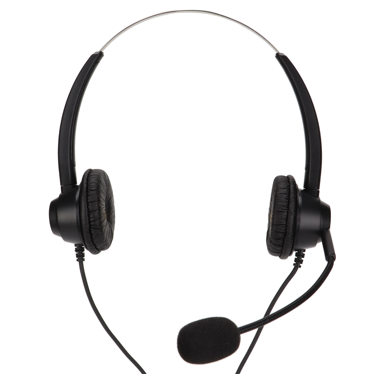 Schwarzes Headset mit Mikrofon, konzipiert für Kundenservice oder Callcenter.