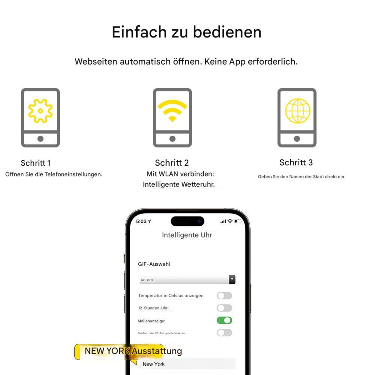 Smartphone mit Smartwatch-Funktionen, mit Schritten zur Einrichtung.