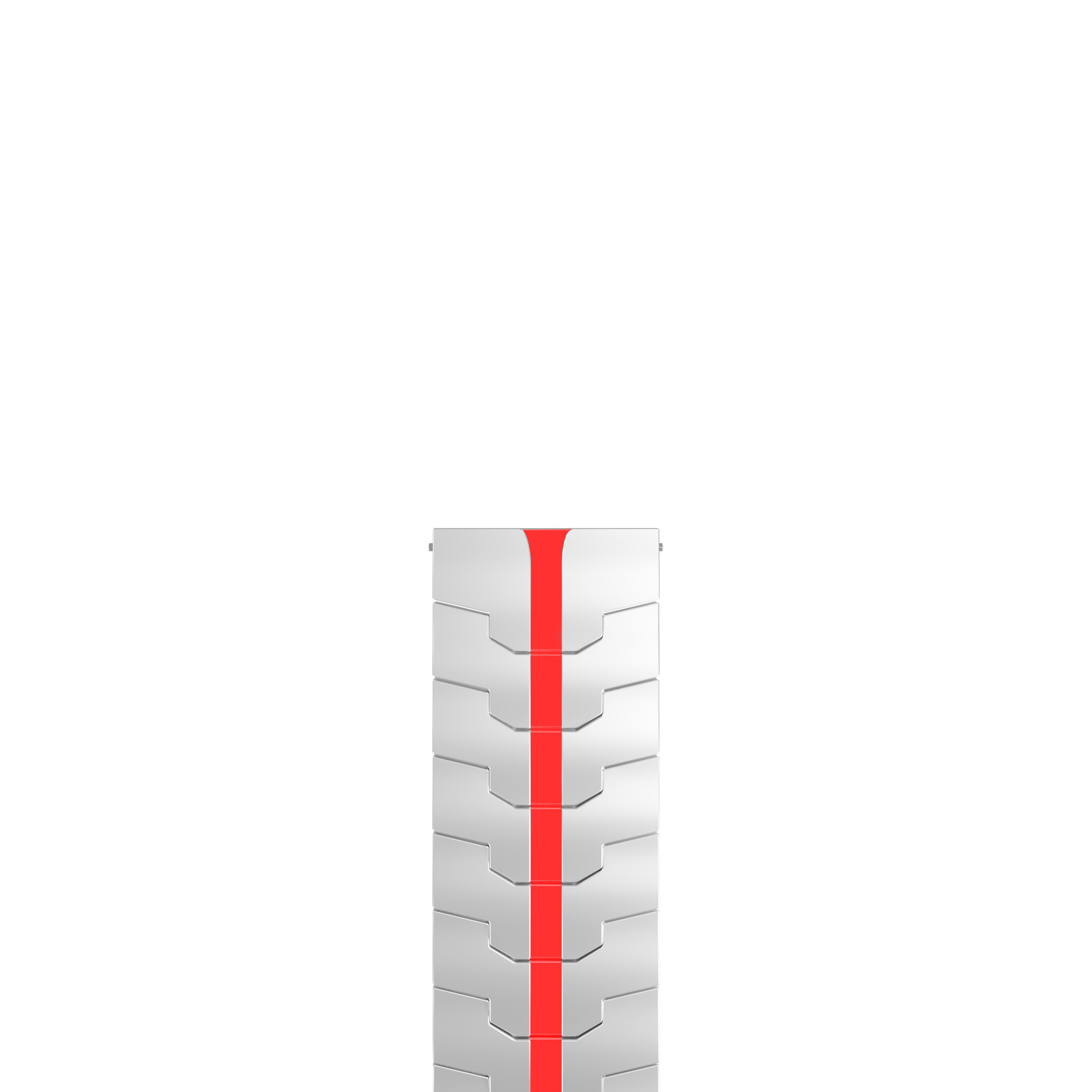 Silbernes Uhrenarmband mit rotem Streifen, auf weißem Hintergrund.