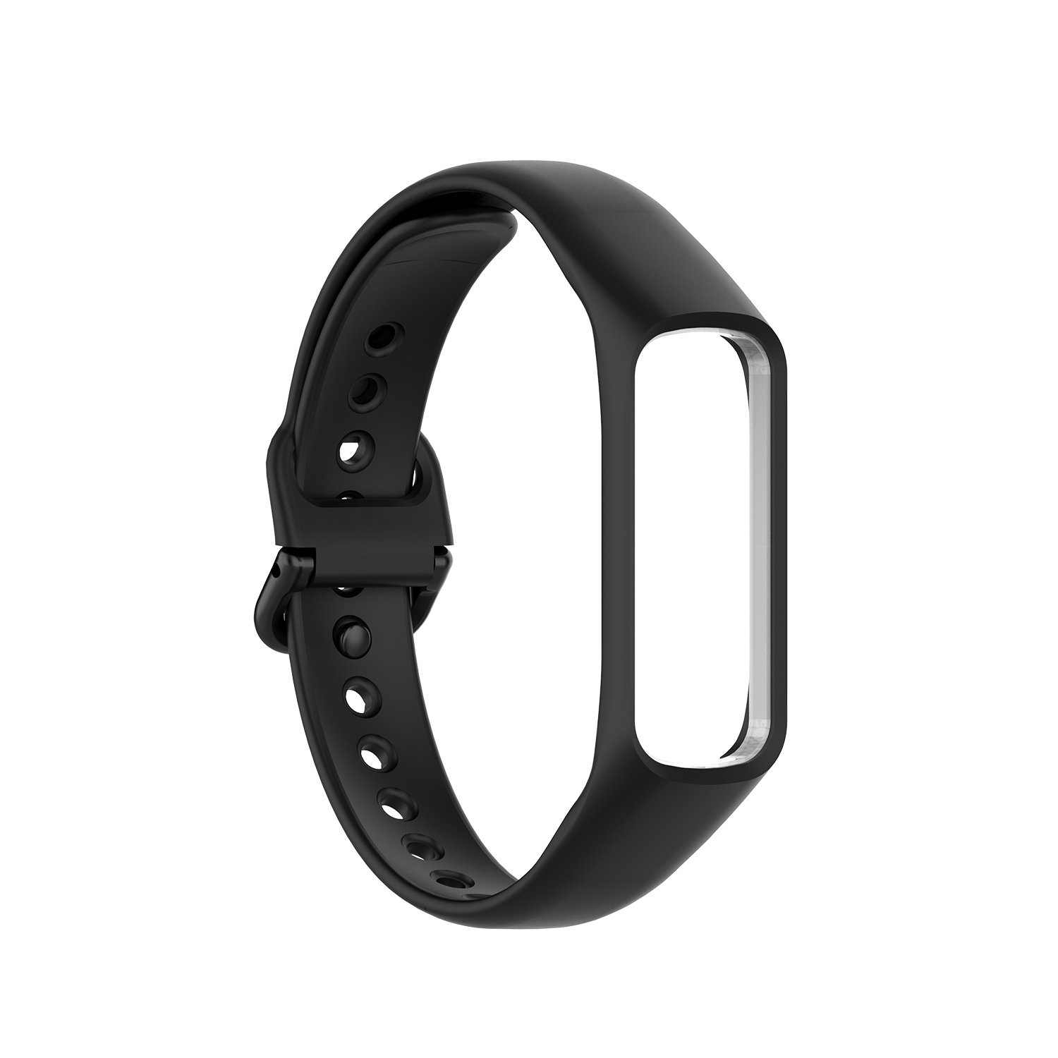 Schwarzes Smartband-Armband mit Bildschirmausschnitt und Verschluss.
