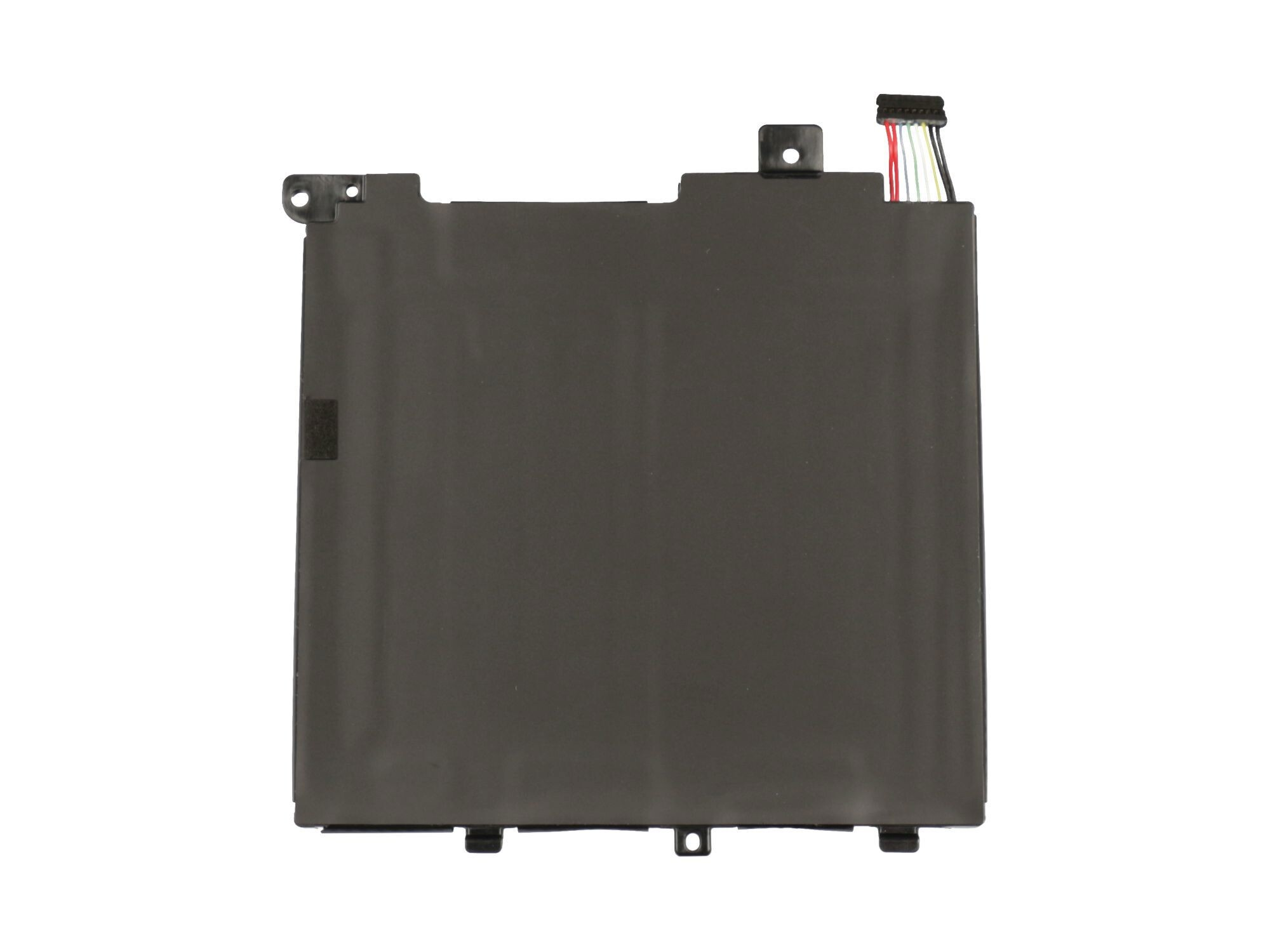 Laptop-Akku. Schwarze rechteckige Form mit Anschlüssen und Drähten.