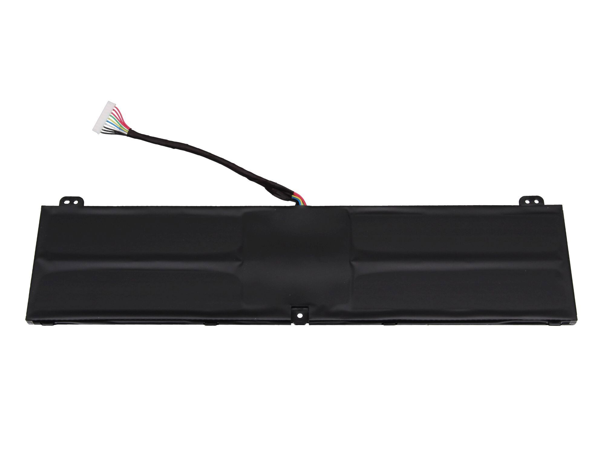 Schwarzer Laptop-Akku mit Kabel und Stecker an einem Ende.