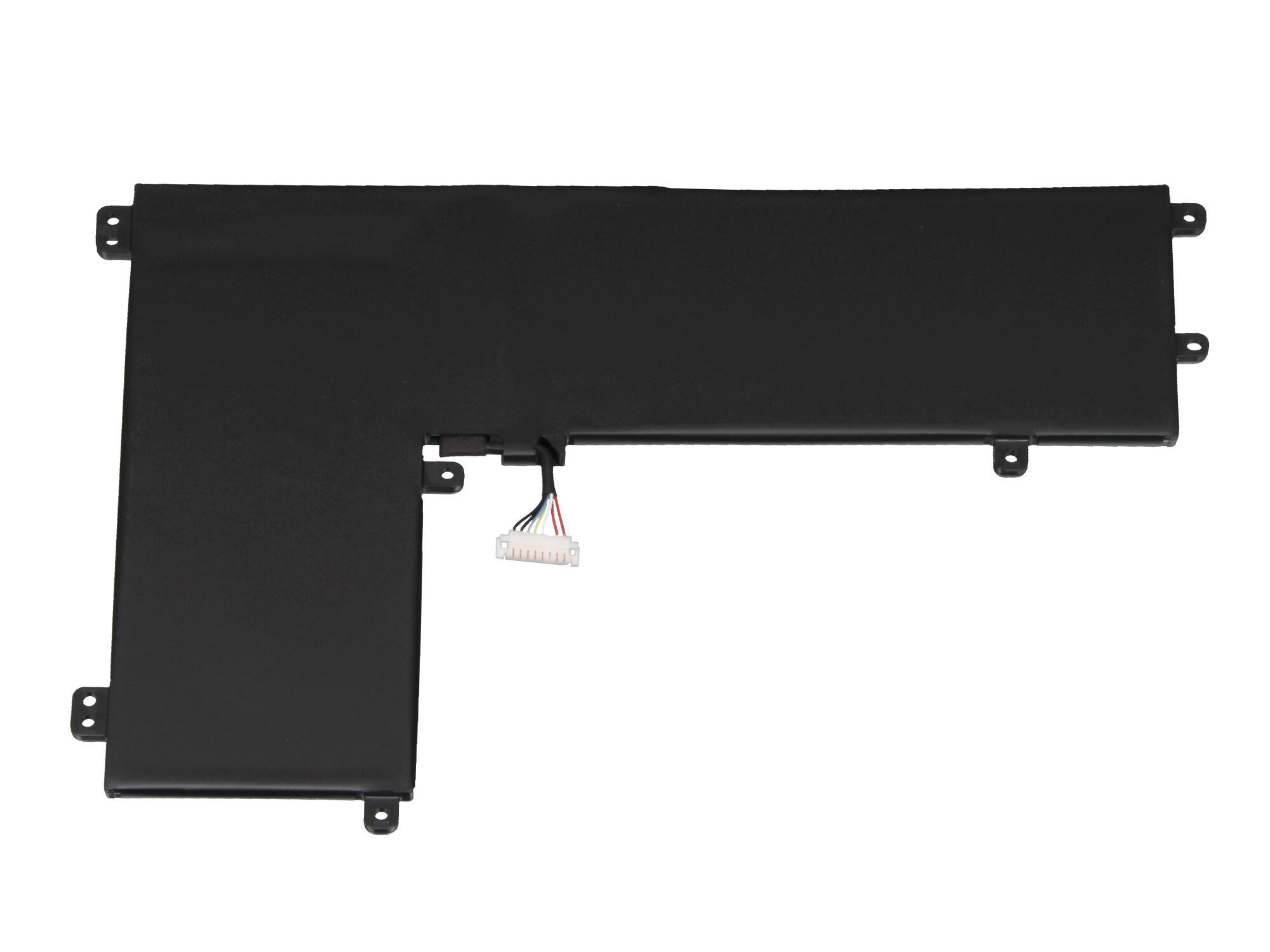 Schwarzer Laptop-Akku, Draufsicht mit Anschlüssen und Etikettendetails.