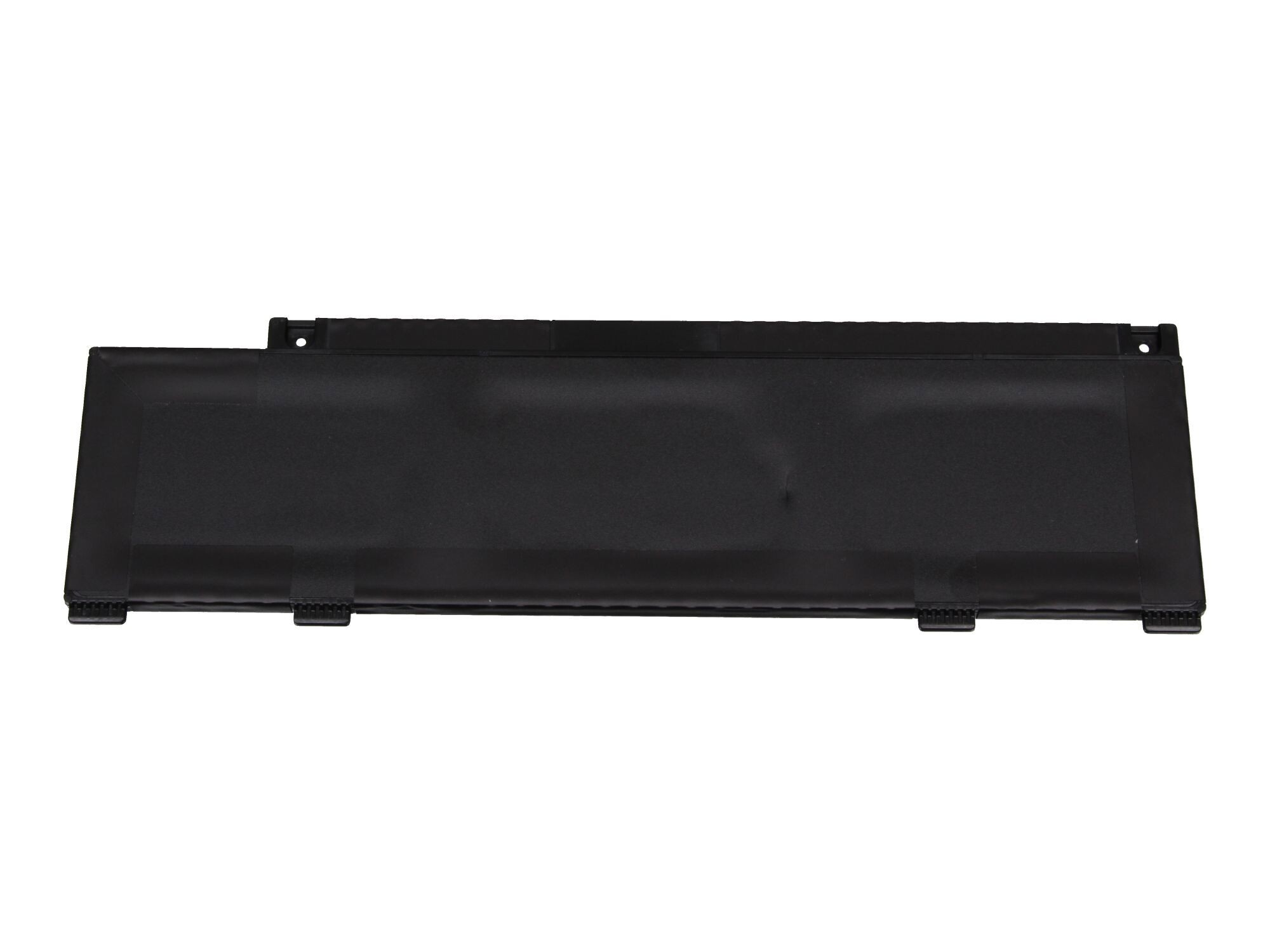 Schwarzer Laptop-Akku. Rechteckige Form mit Anschlusslaschen.
